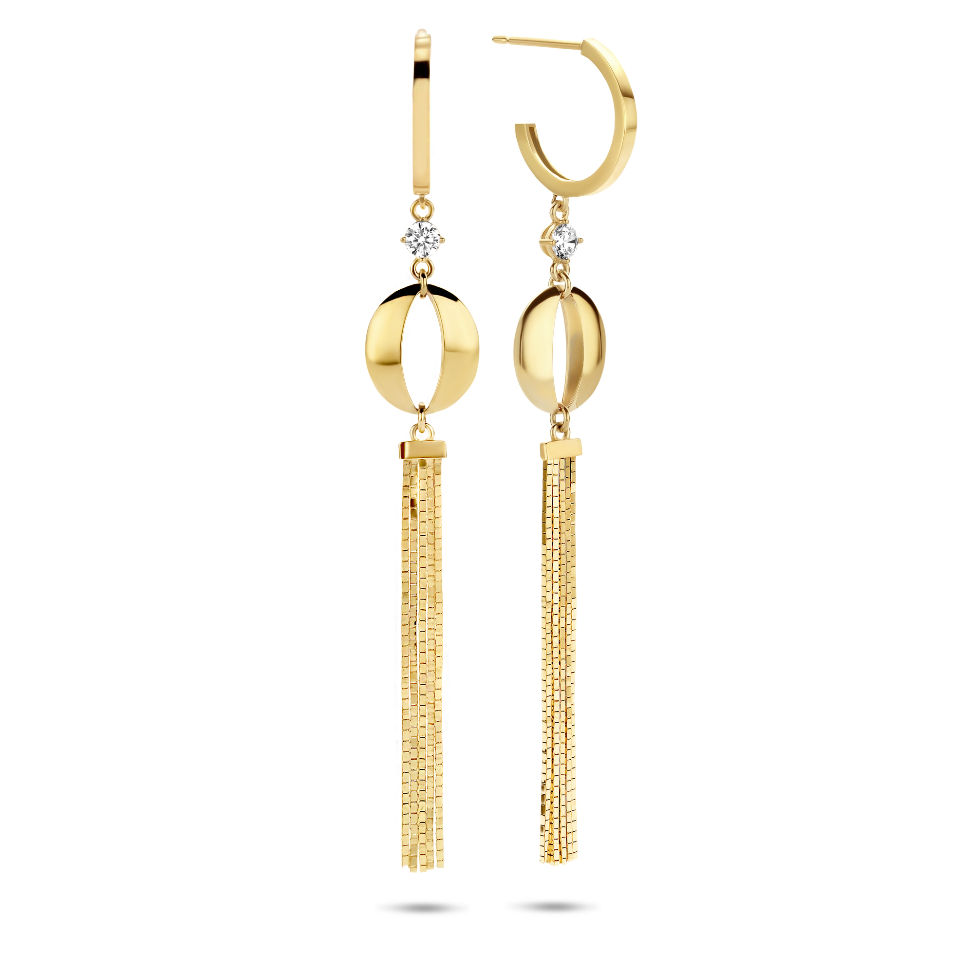 Geelgouden oorhangers met zirkonia E657