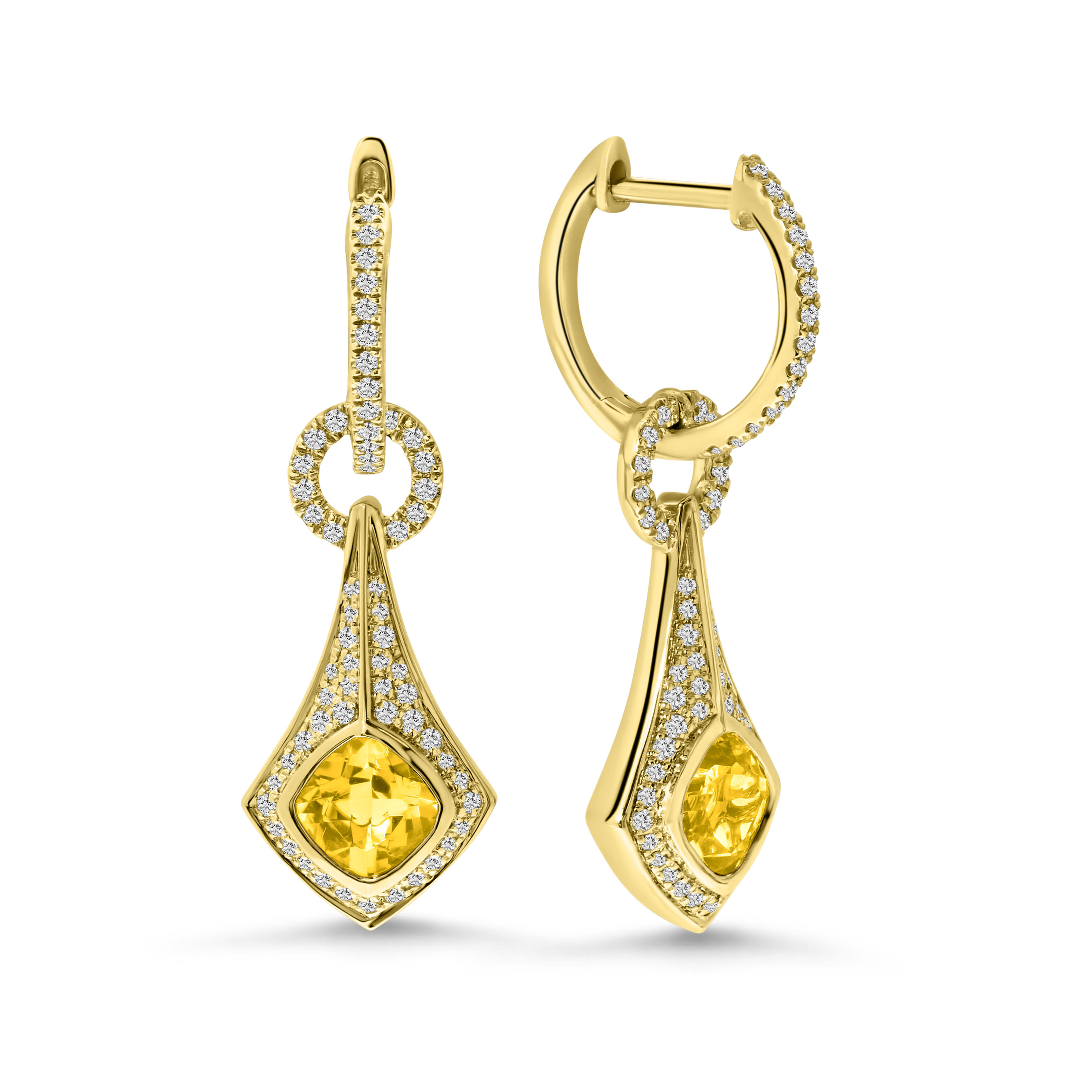 Geelgouden oorringen citrien en diamant - 193XB05394-CI-Y