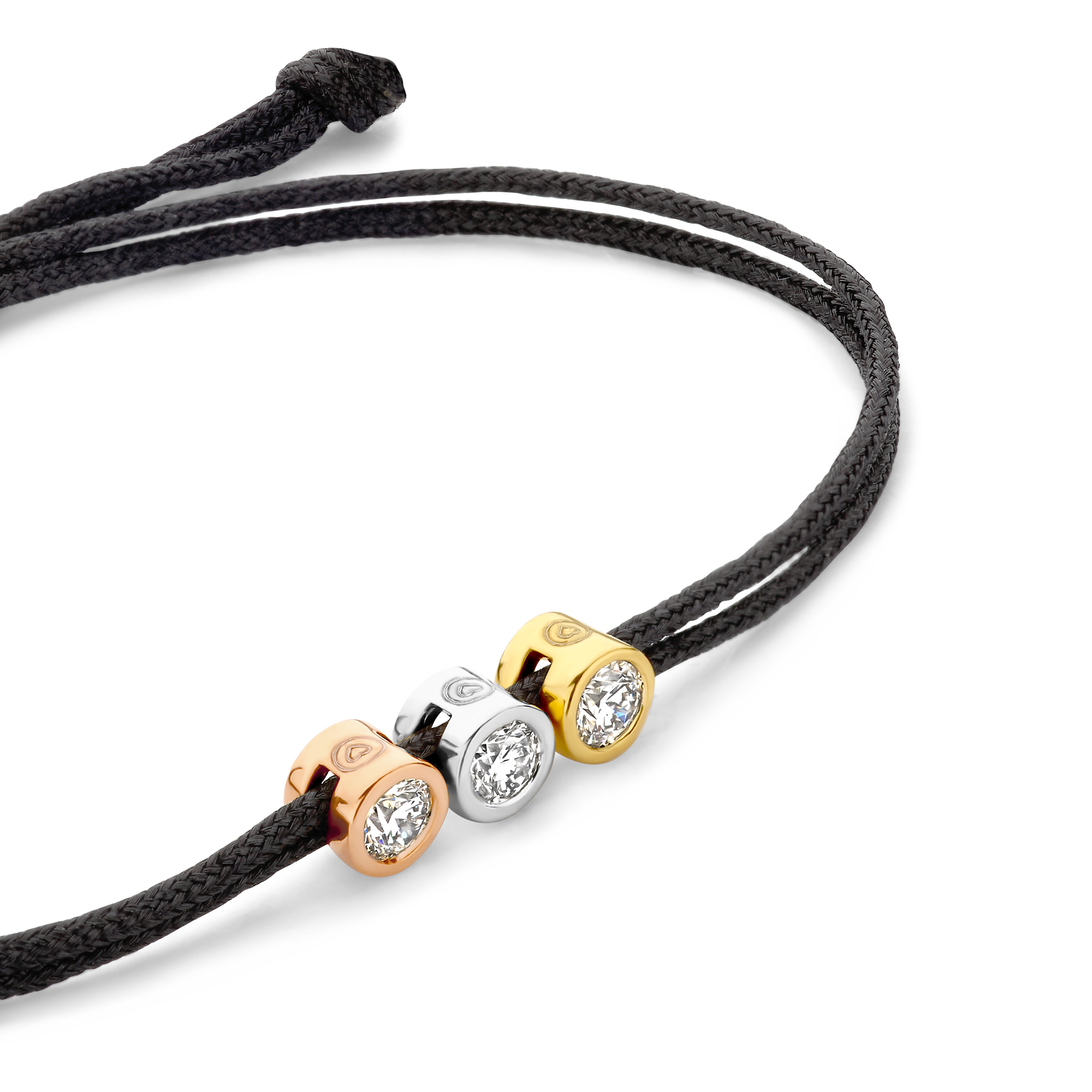 Koordarmband Tricolor met drie lab grown diamanten - BN010-3-11-SGR Koordarmband Tricolor met drie lab grown diamanten - BN010-3-11-SGR