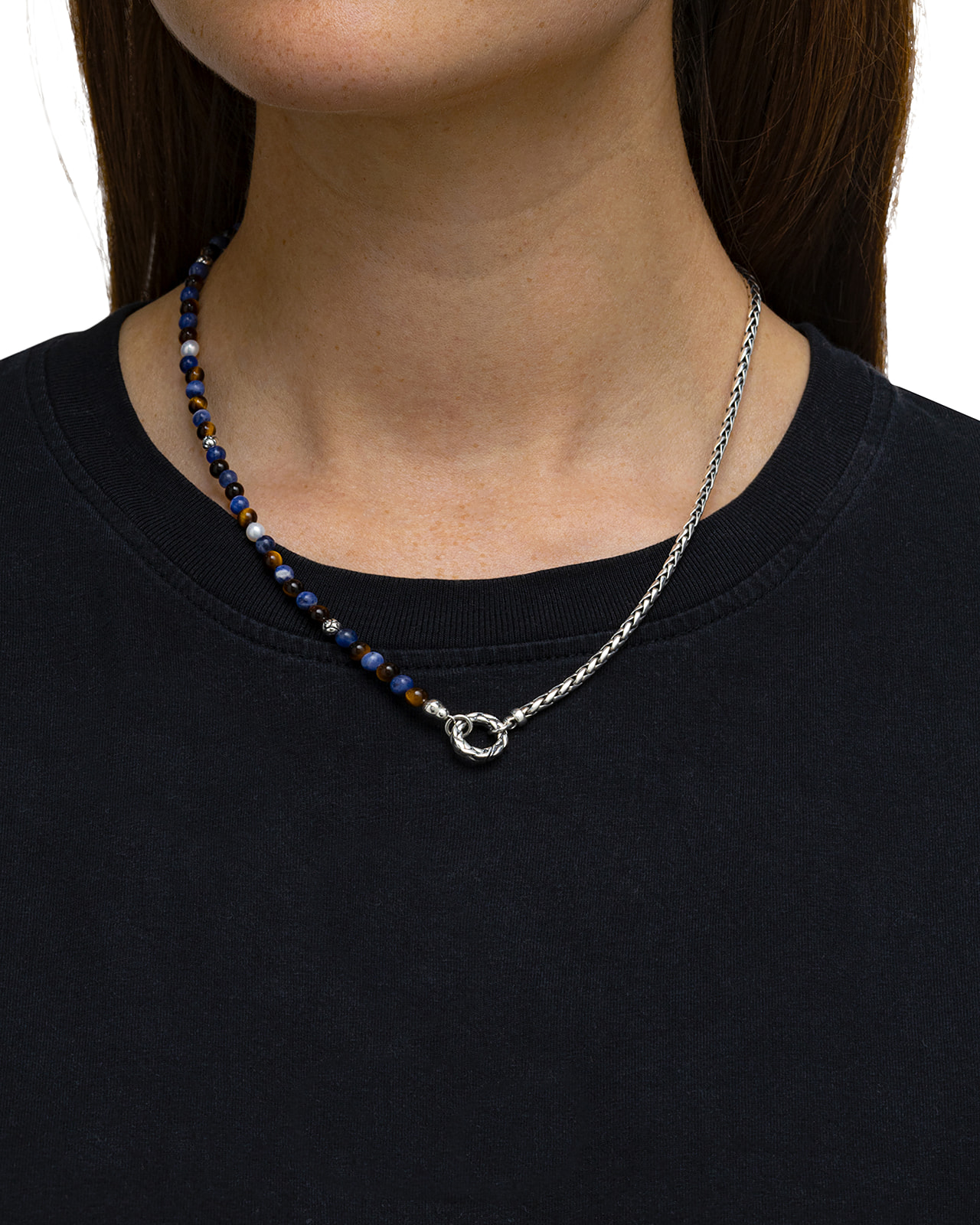 Ketting Spirit Bead Tiger Eye Sodalite Pearl Silver - 177TIS