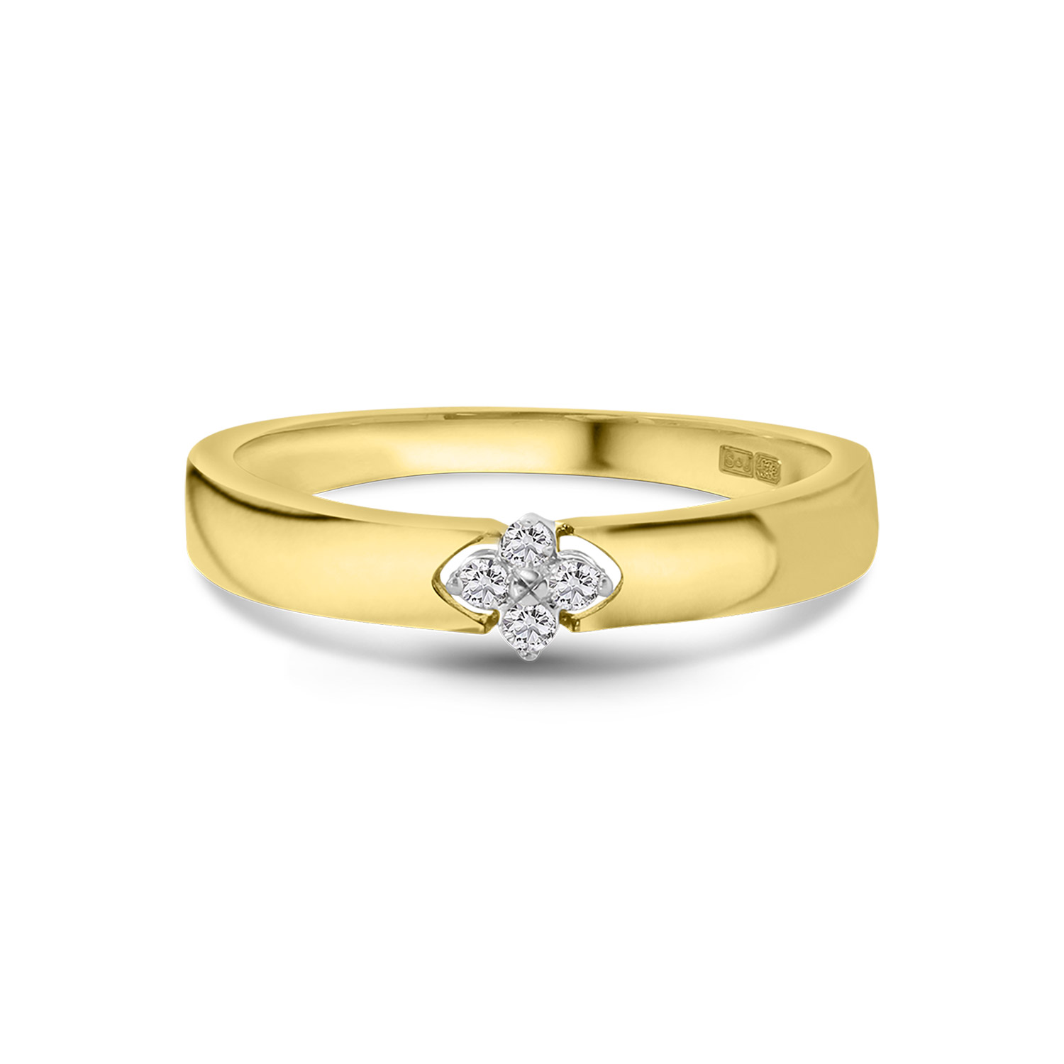 Geelgouden ring klaver met diamanten R404-R44020-Y