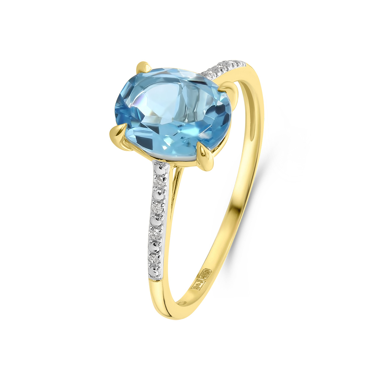 Geelgouden ring met ovale blauwe topaas en diamanten R092-86614R001-BT-Y