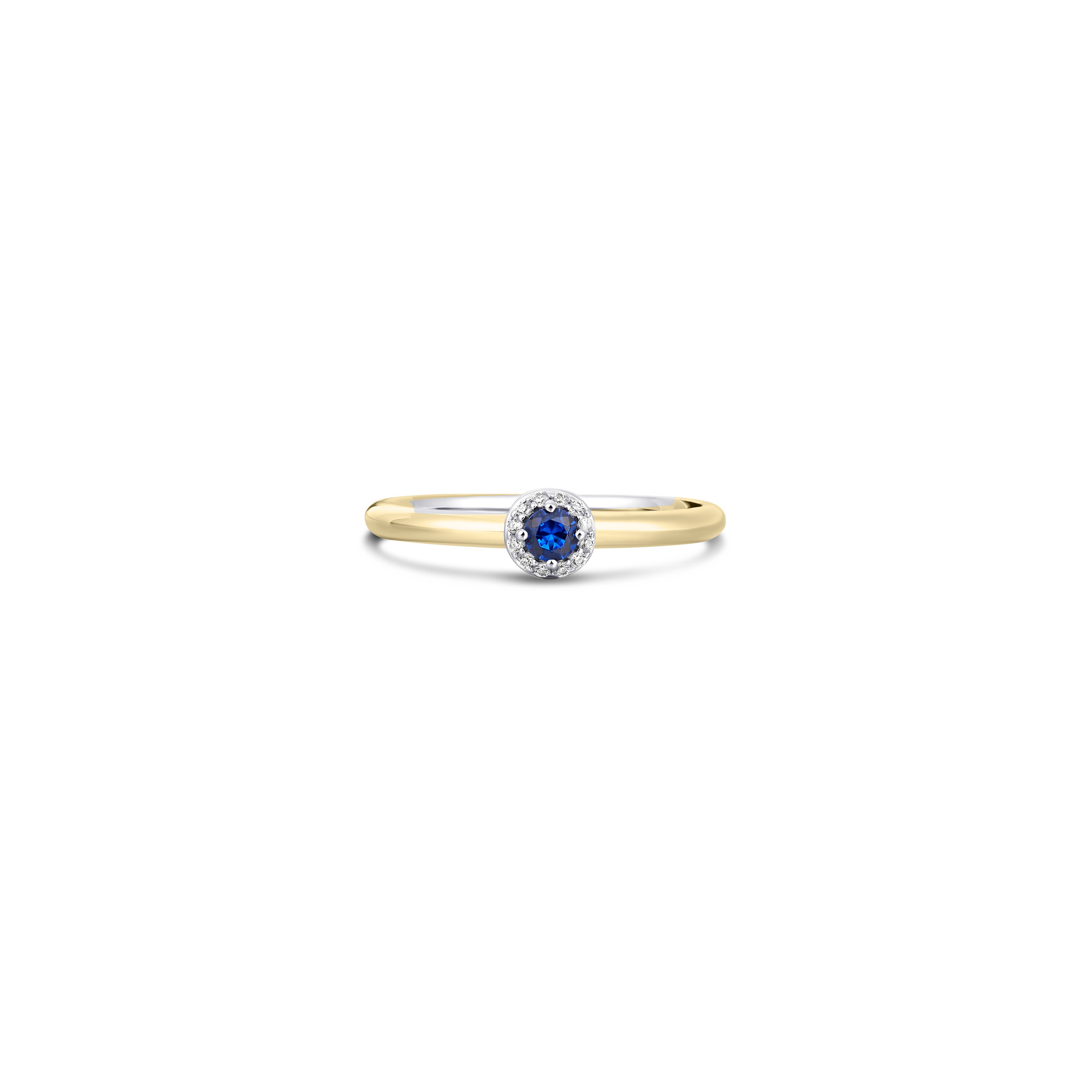 Ring gold plated met blauwe zirkonia - R486YB