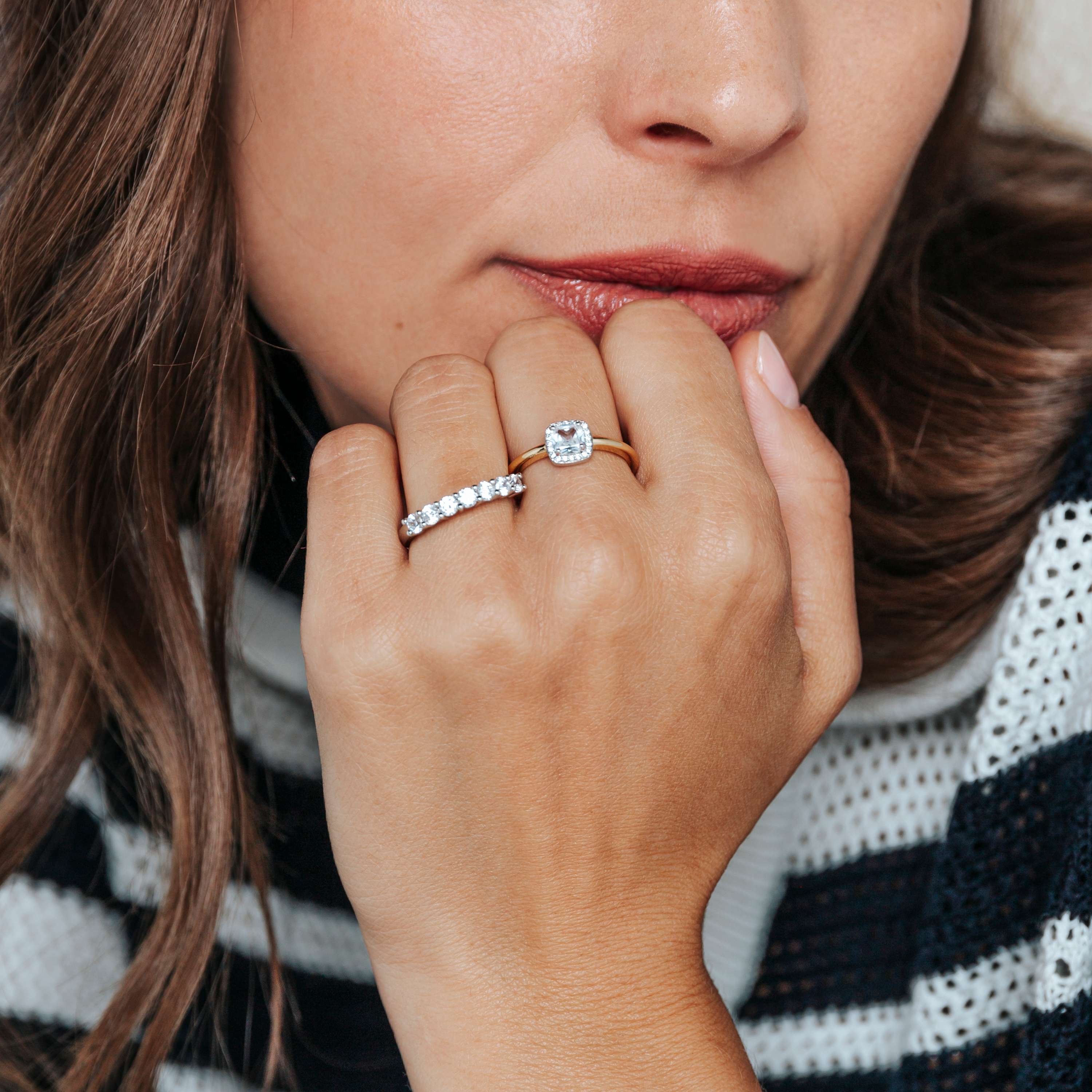 Ring gold plated met vierkante Zirkonia - 12388ZY