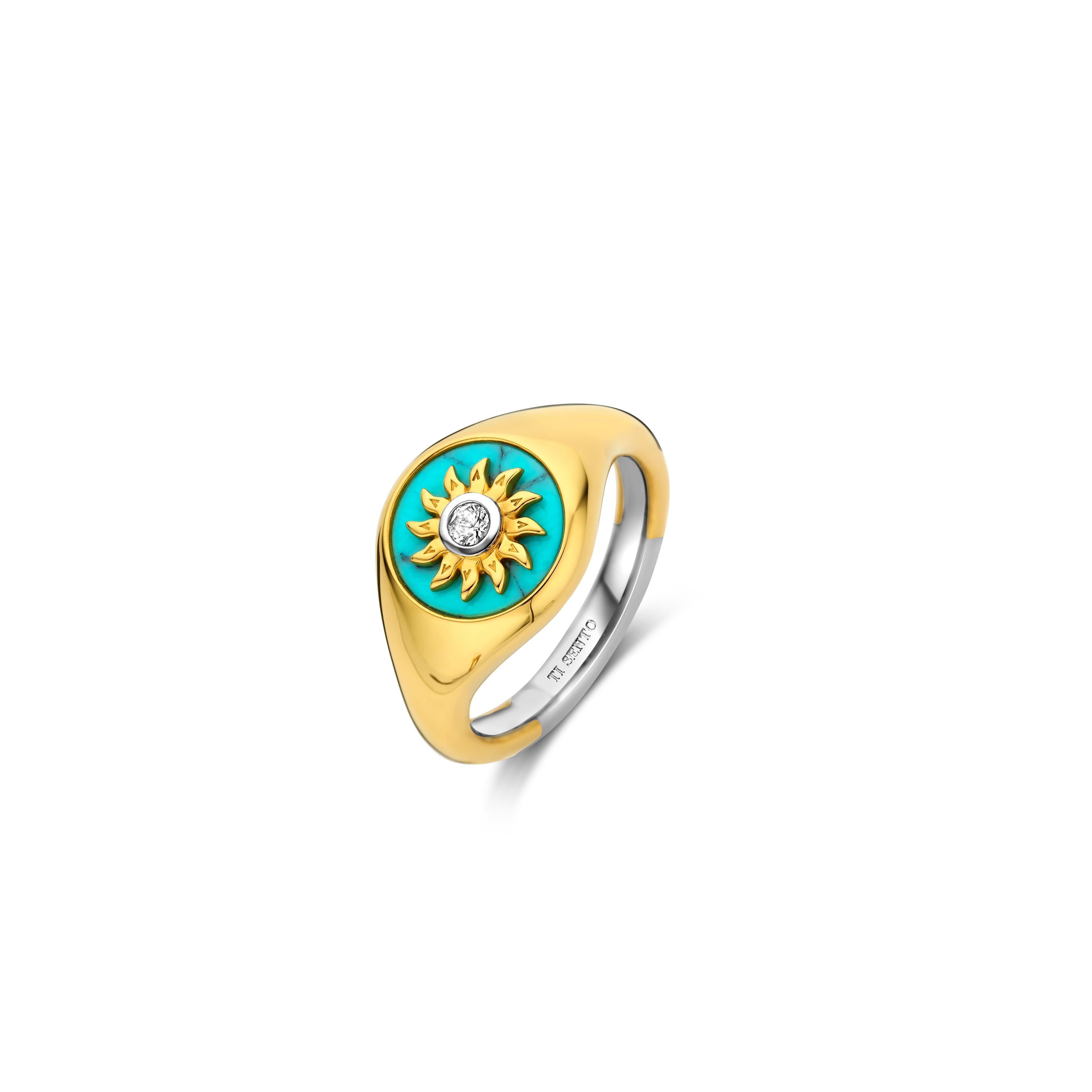 Ring van gold plated  met zirkonia en imitatie turquoise 12335TQ