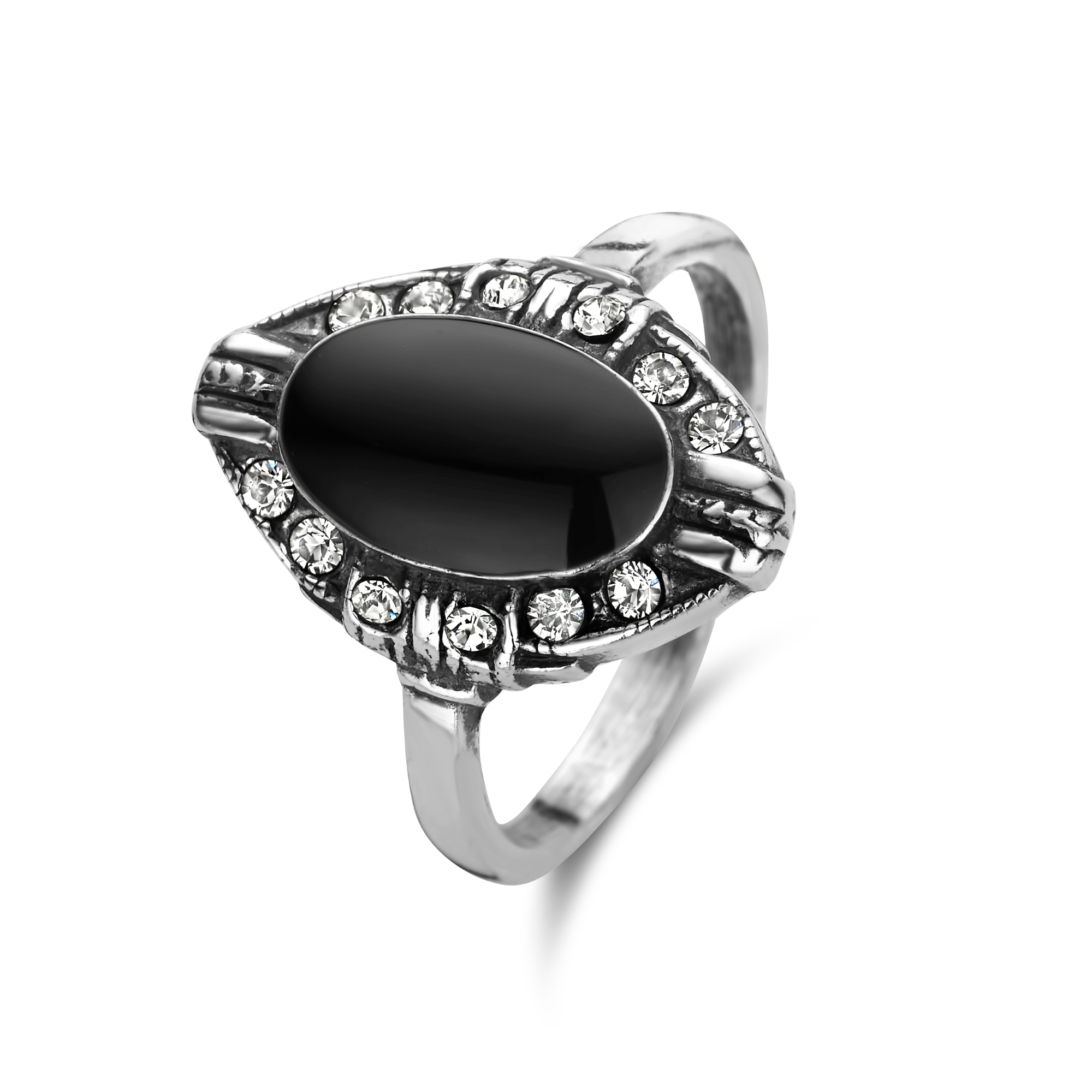 Sterling Zilveren ring met zwarte Emaille en swarovski 14112