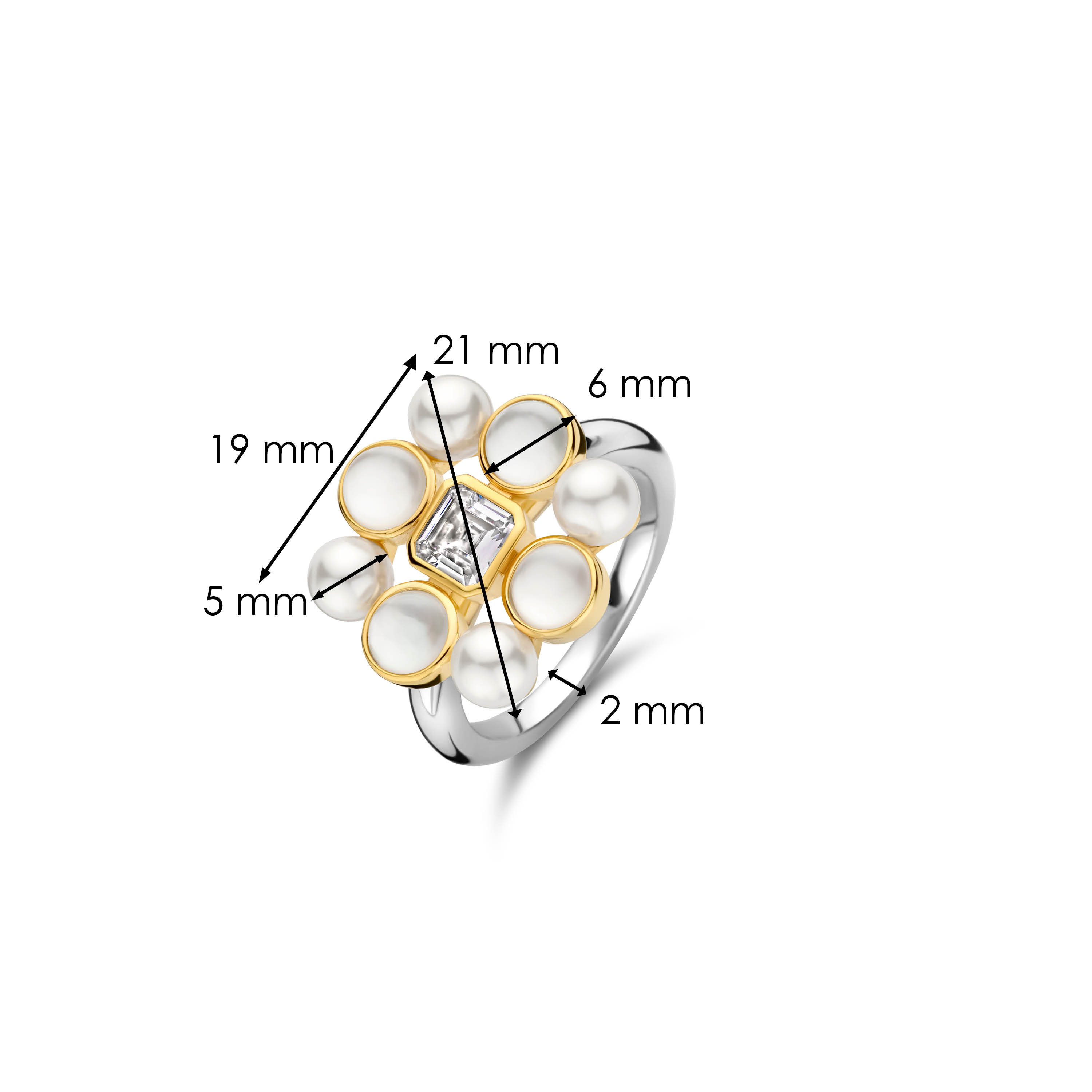 Ring van gold plated  met zirkonia en parel 12325YP