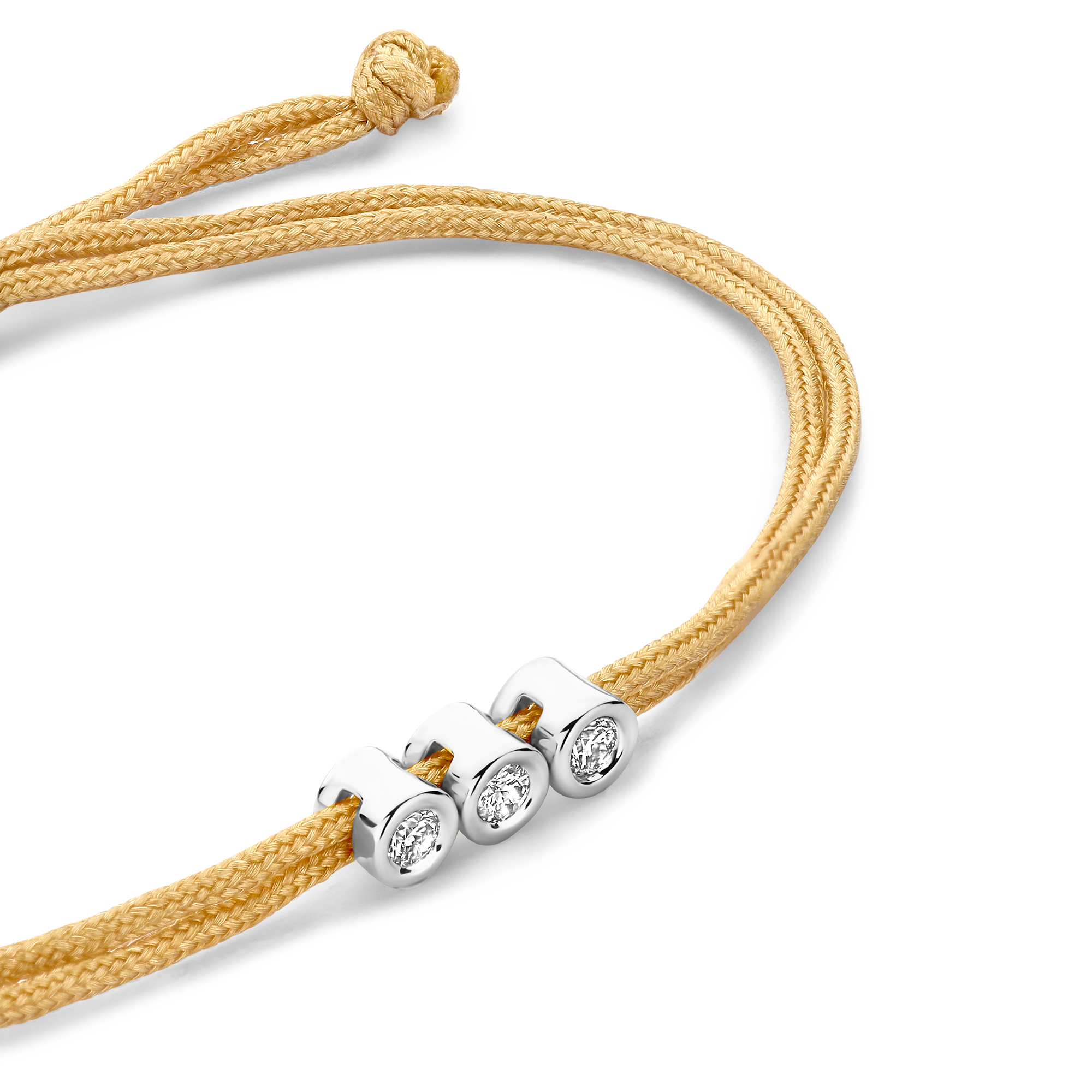 Koordarmband Champagne met drie lab grown diamanten - BN005-3-14-S