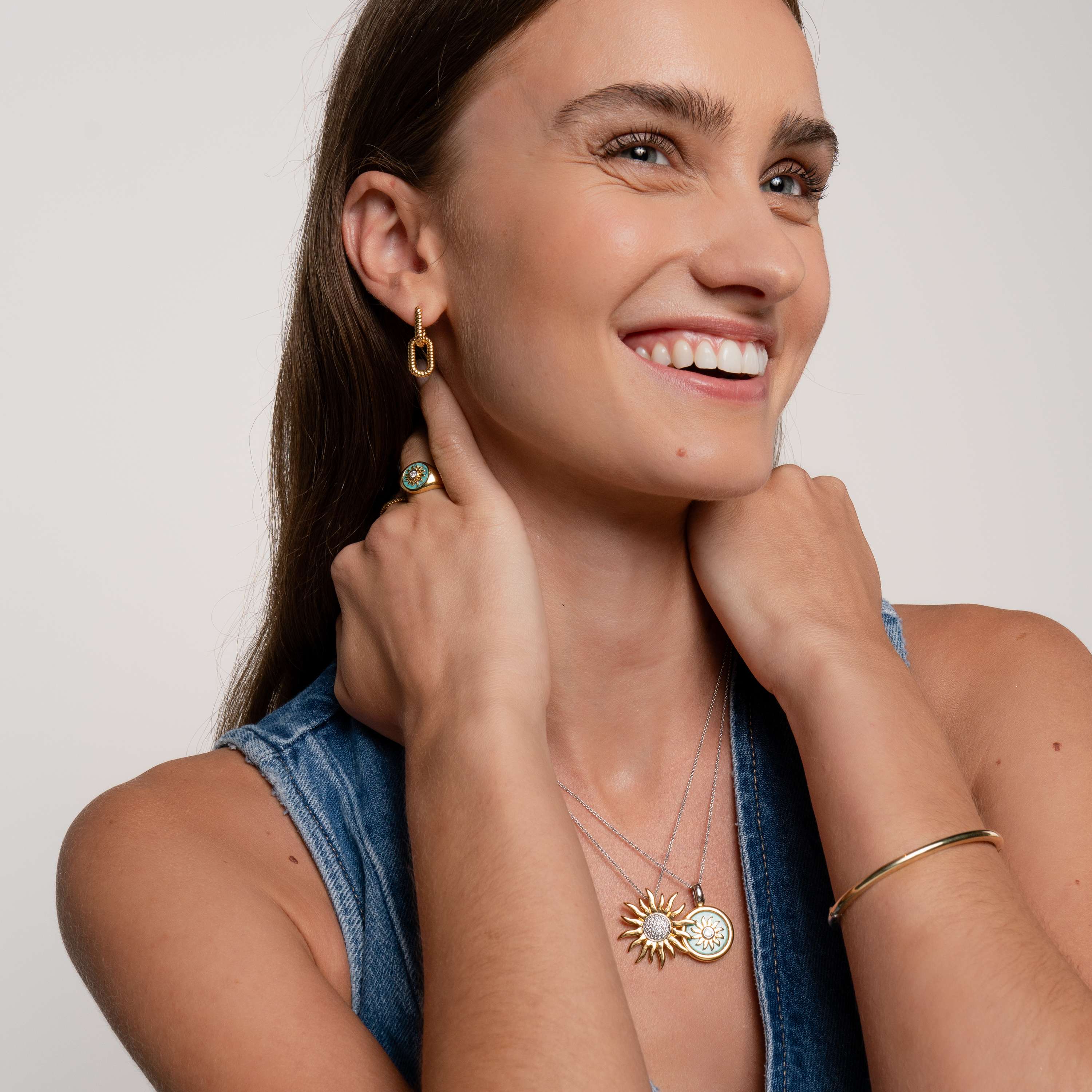 Ring van gold plated  met zirkonia en imitatie turquoise 12335TQ