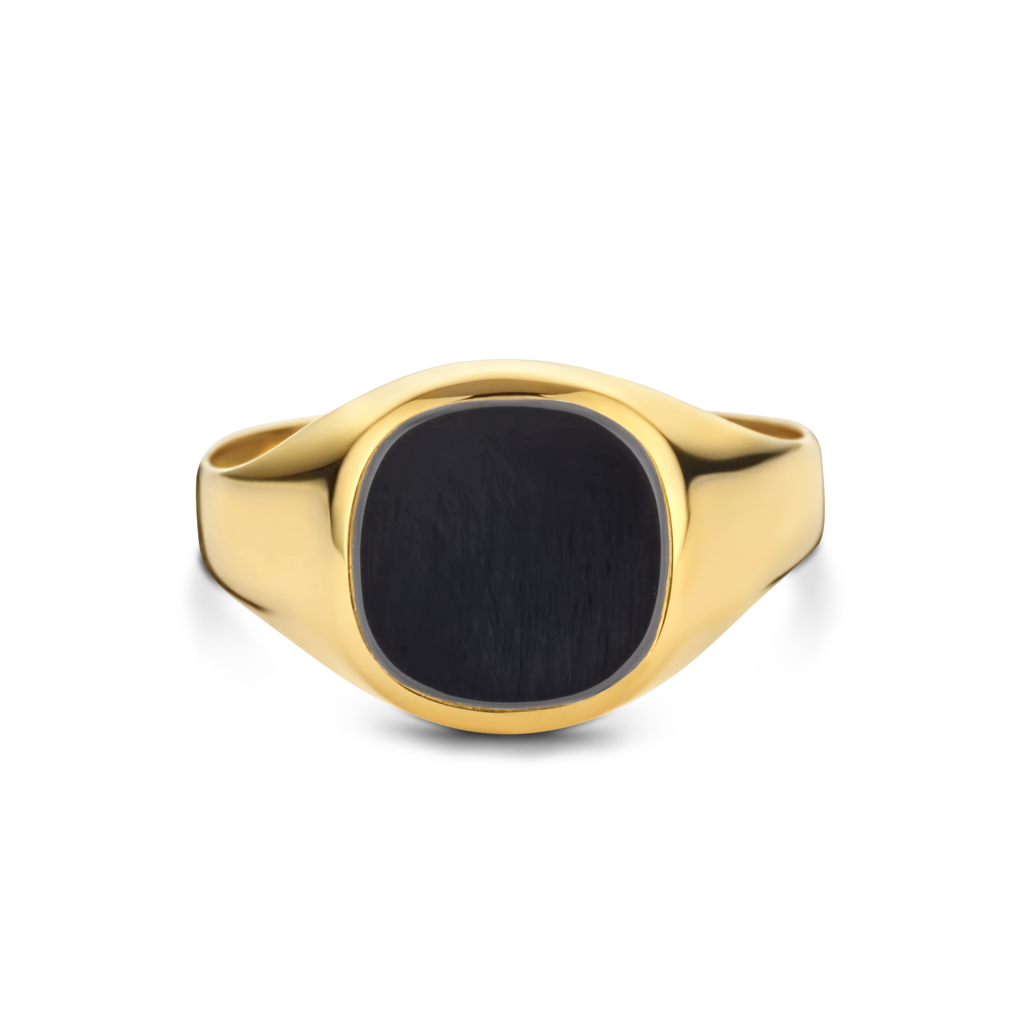 Geelgouden zegelring met onyx steen