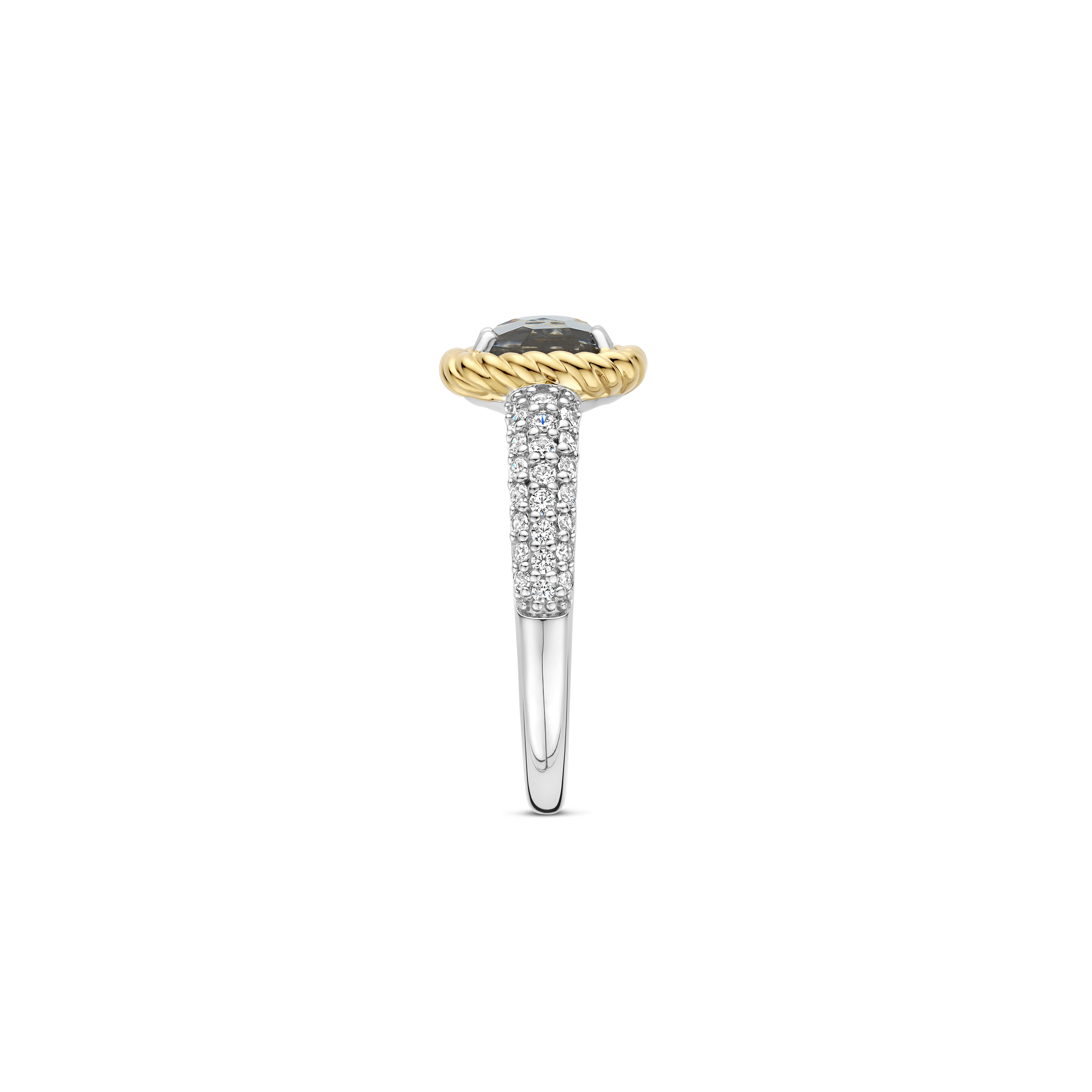 Ring gold plated met grijs kristal en zirkonia - 12399GG