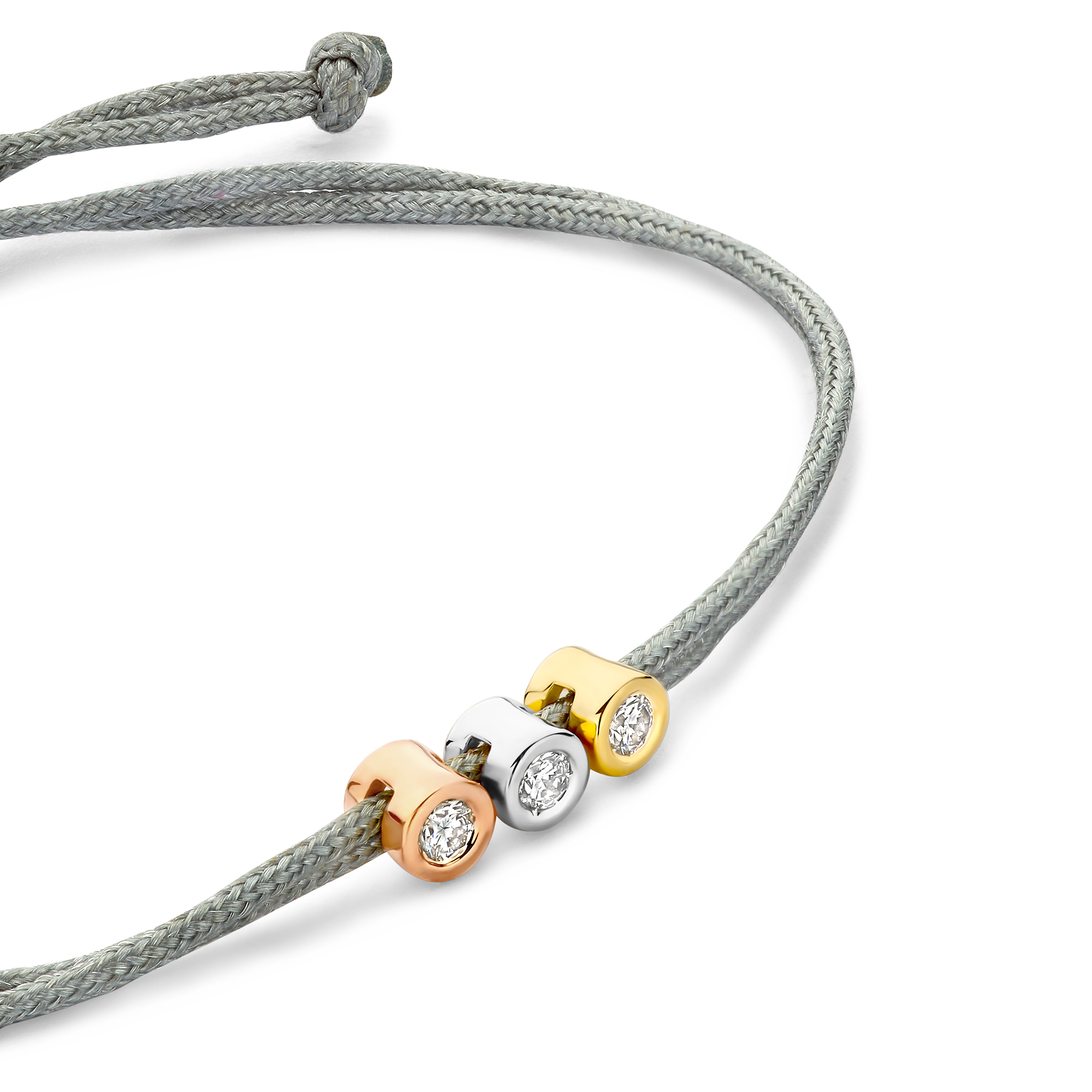 Koordarmband Tricolor met drie lab grown diamanten - BN005-3-04-SGR Koordarmband Tricolor met drie lab grown diamanten - BN005-3-04-SGR