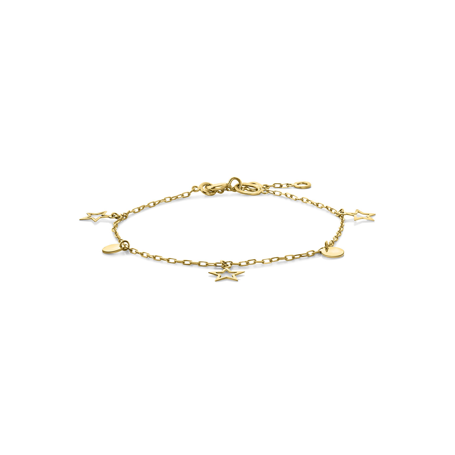 Geelgouden bedelarmband sterren en disks B137-60331-Z-Y