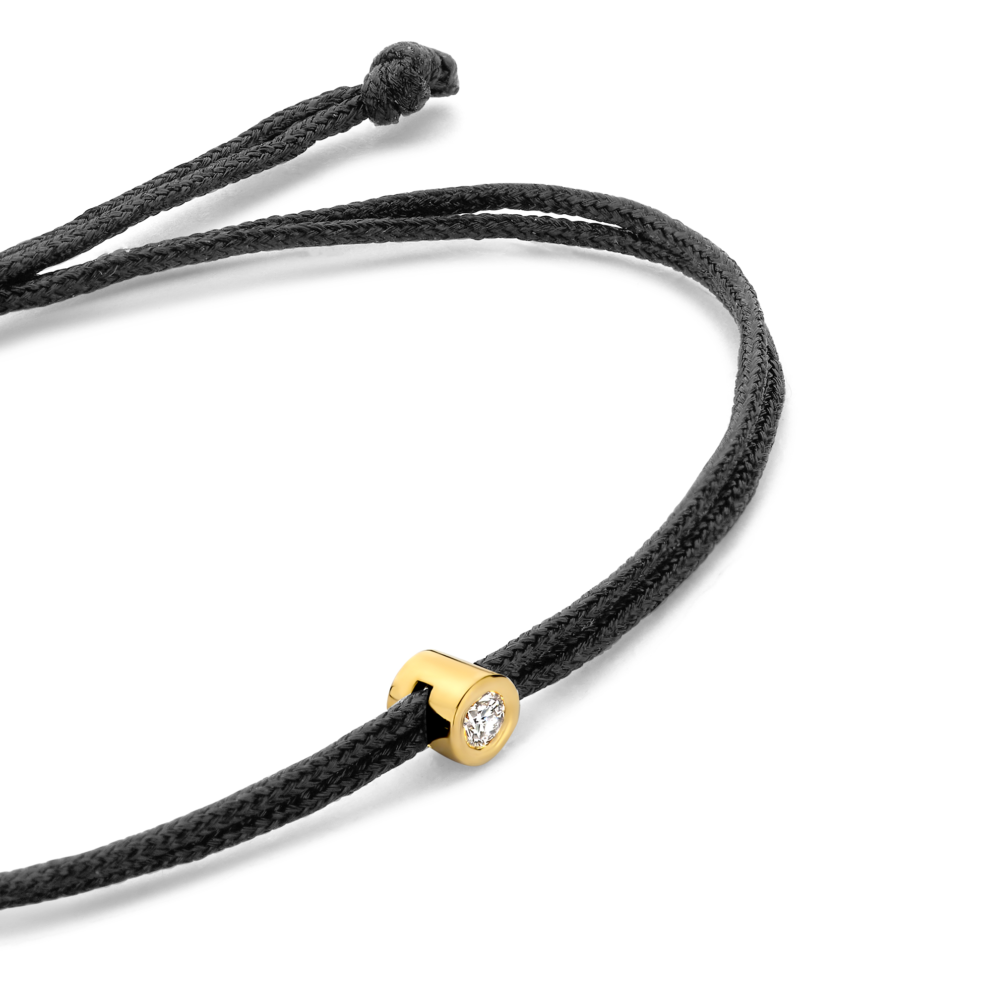 Koordarmband Zwart met lab grown diamant - BN005-11-GP Koordarmband Zwart met lab grown diamant - BN005-11-GP