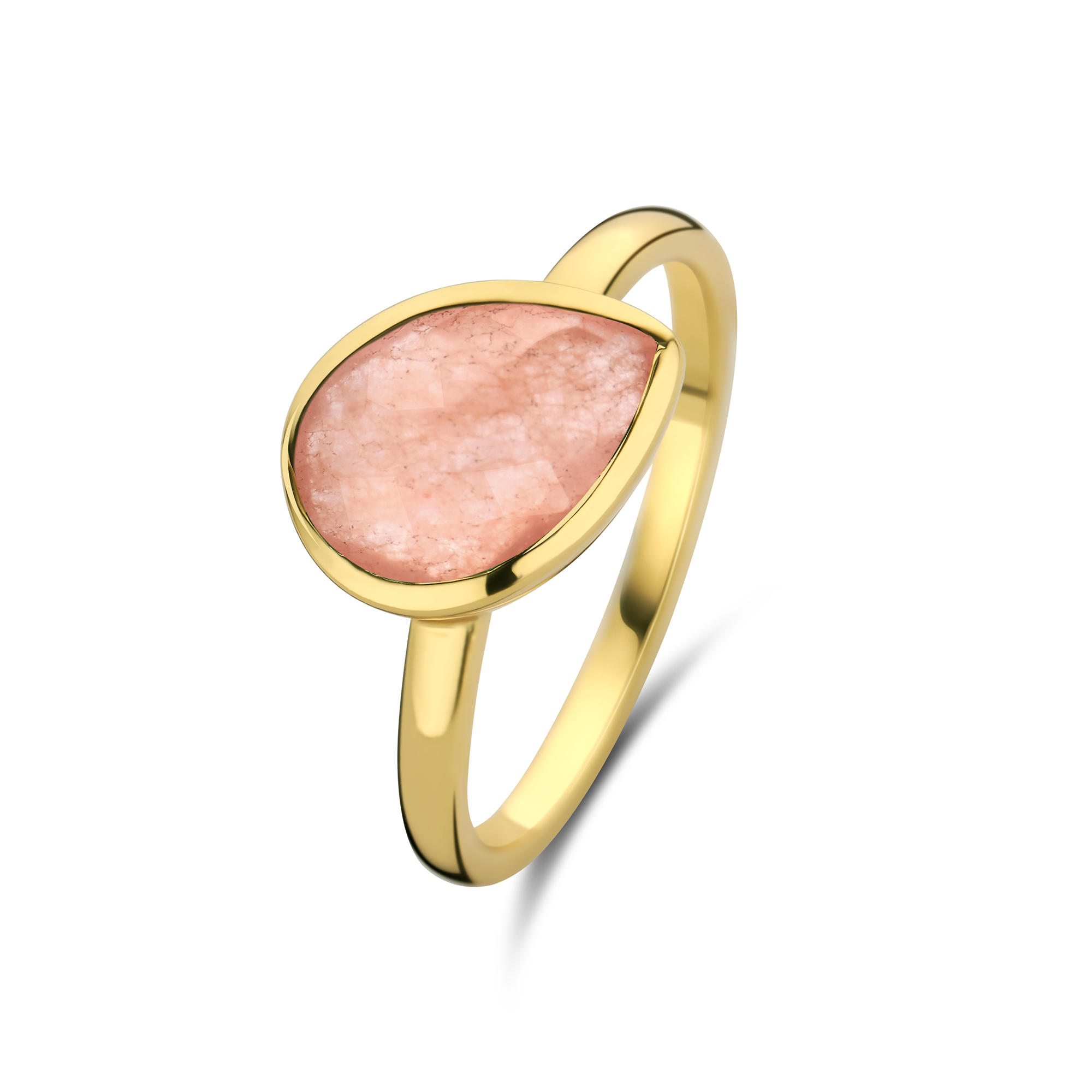 Ring van gold plated  met Jade, Calciet en Zirkonia 163S0171