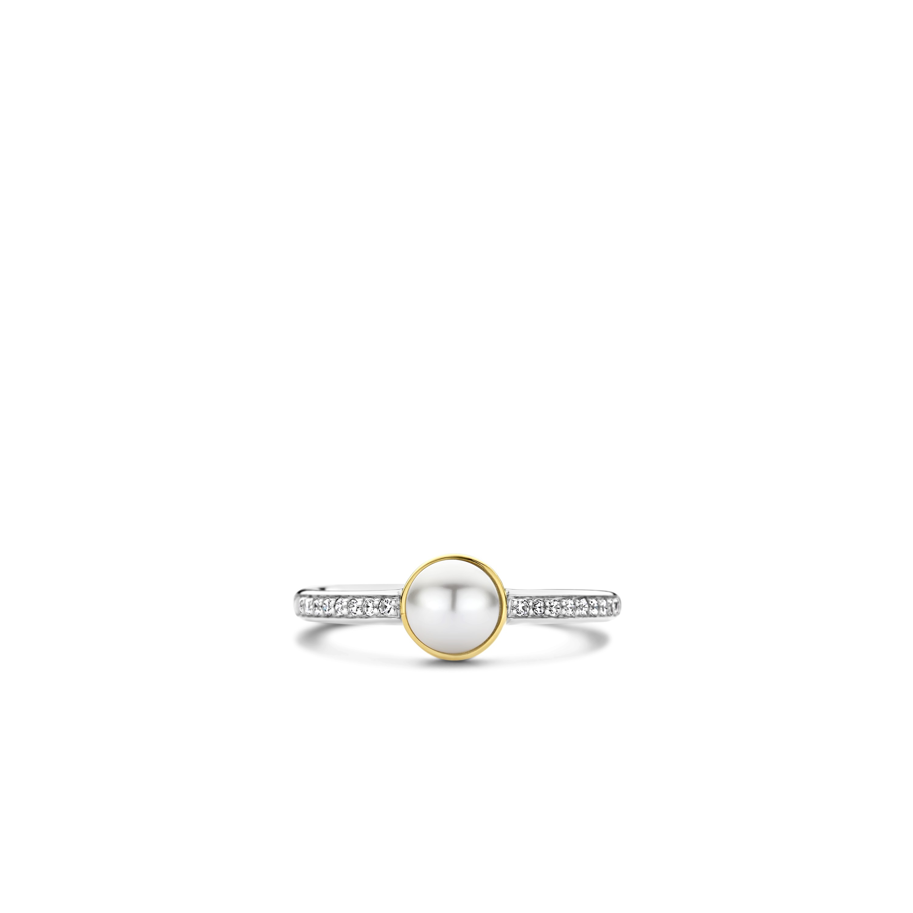 Ring van gold plated  met zirkonia en parel 12308YP
