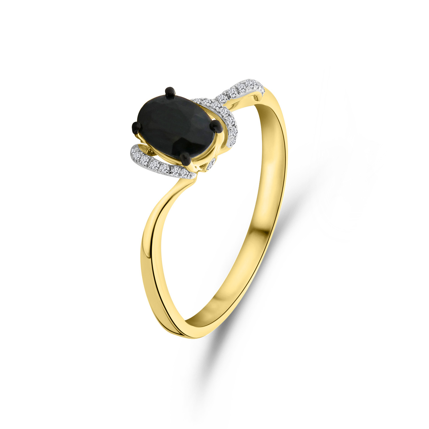 Geelgouden ring saffier met diamant R382-R306400-SA-Y