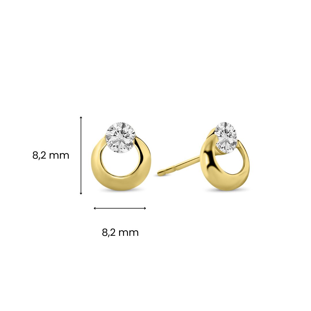 Geelgouden oorknoppen rond met zirkonia E122-I3CE4922-FCZ-Y