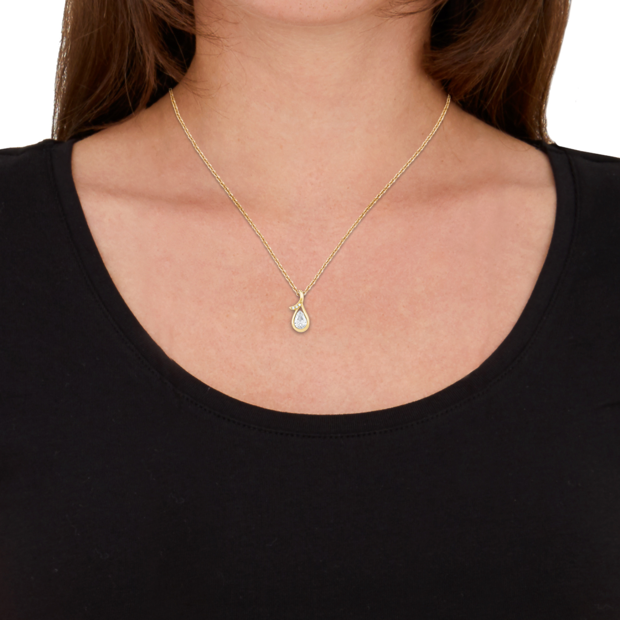 Ketting geelgoud met druppelvormige zirkonia hanger - 2020116