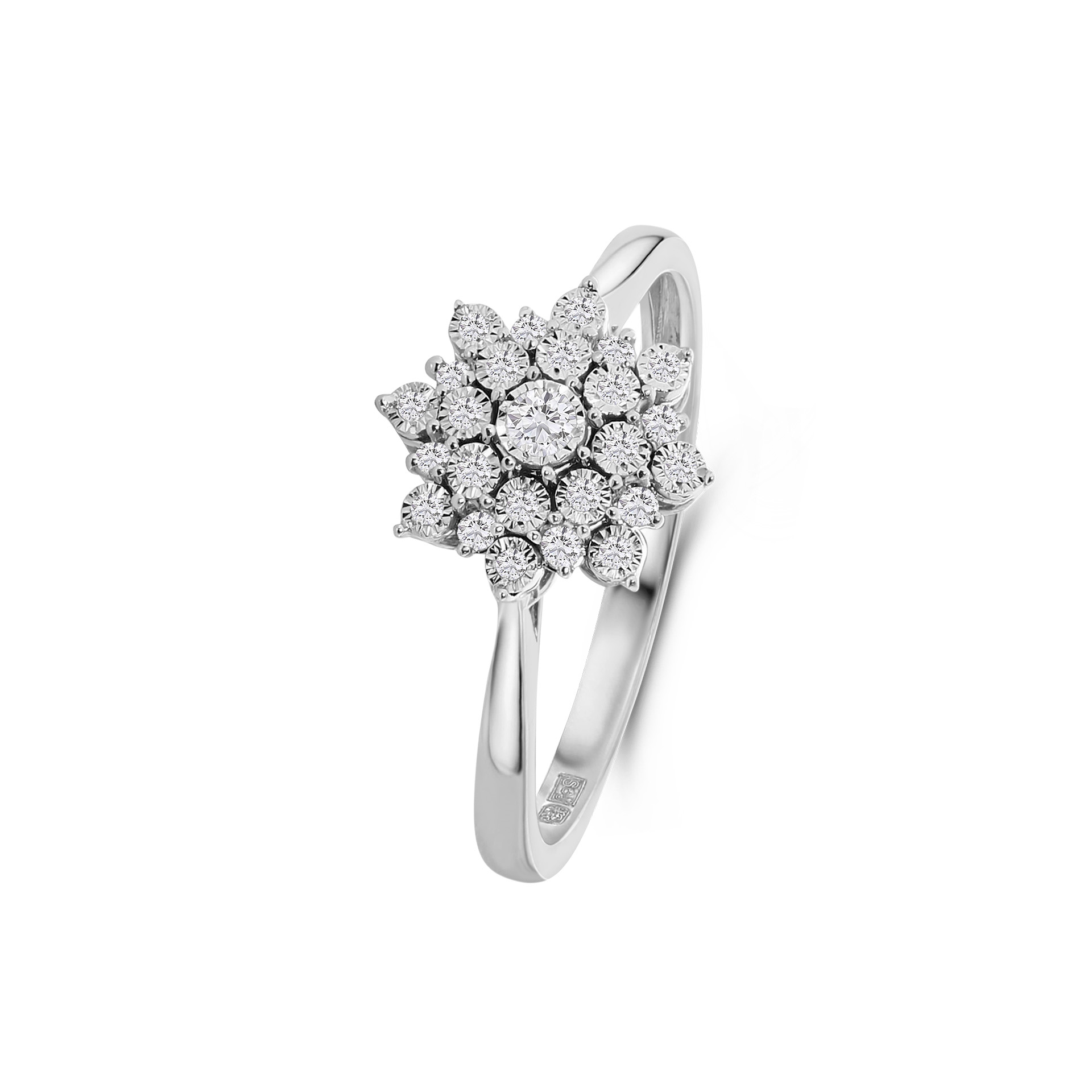 Witgouden ring met diamanten bloemvormig R404-R40577-W