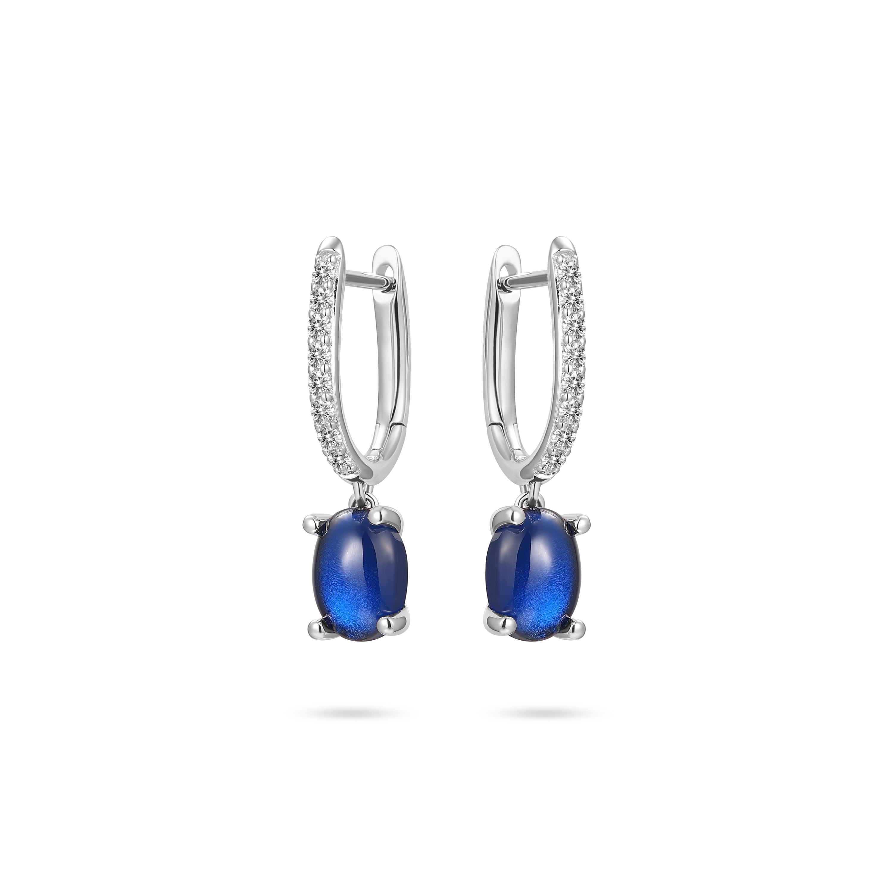 Sterling zilveren oorringen met blauwe steen KC1044B