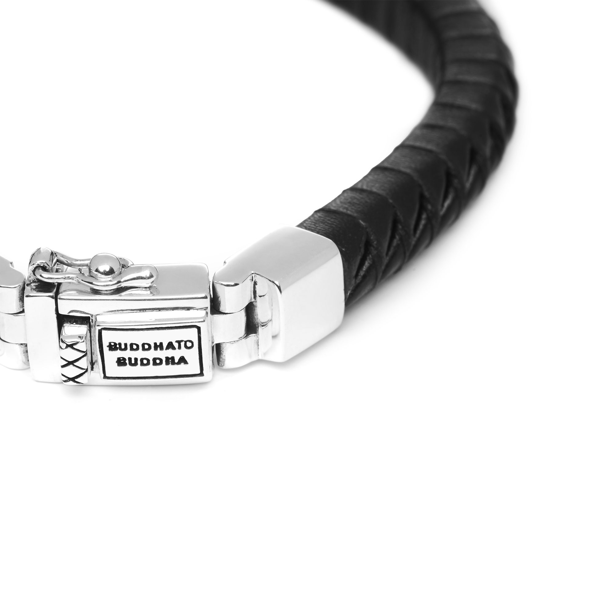 Armband Komang Small van zwart leer/ sterling zilver - 162BL