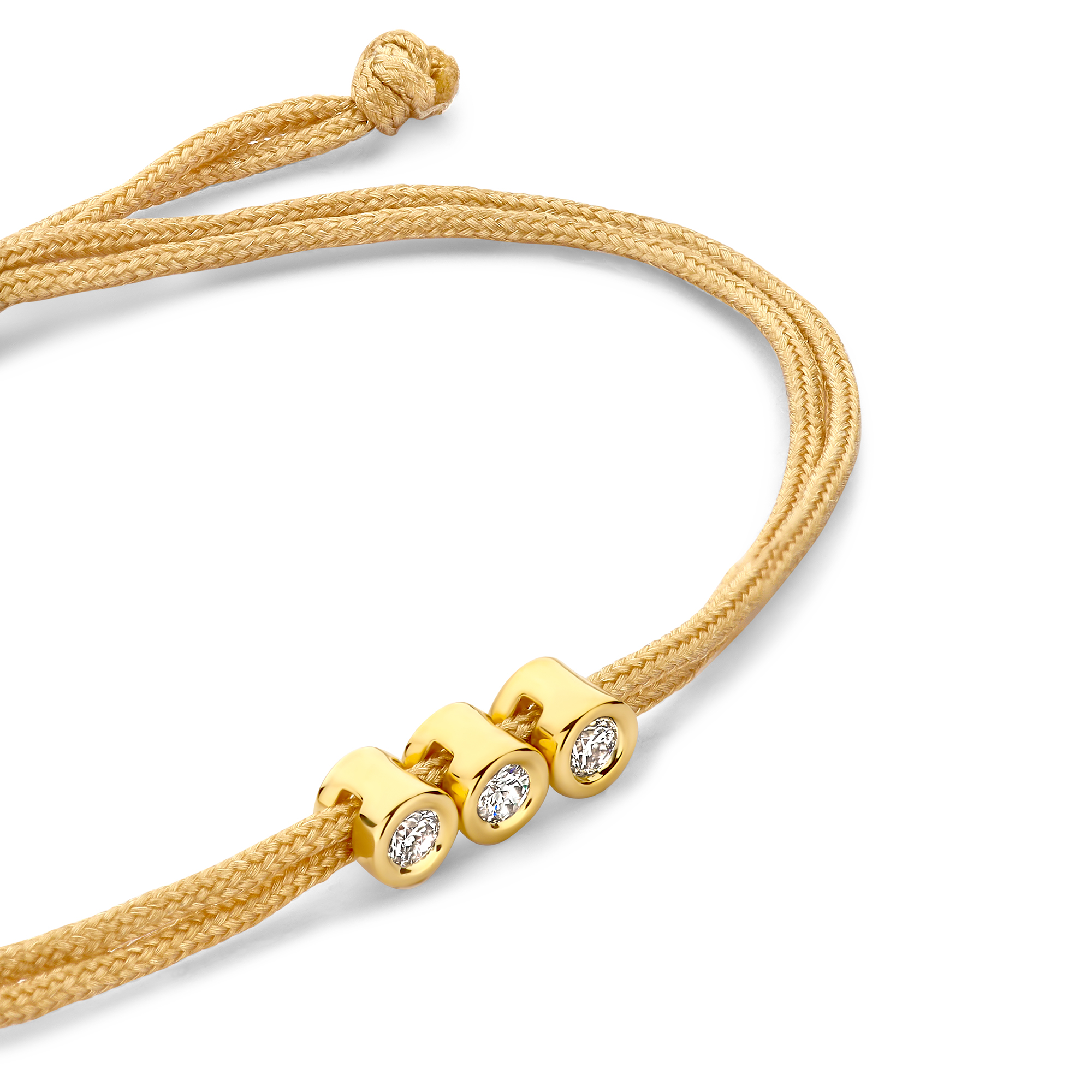 Koordarmband Champagne met drie lab grown diamanten - BN005-3-14-GP