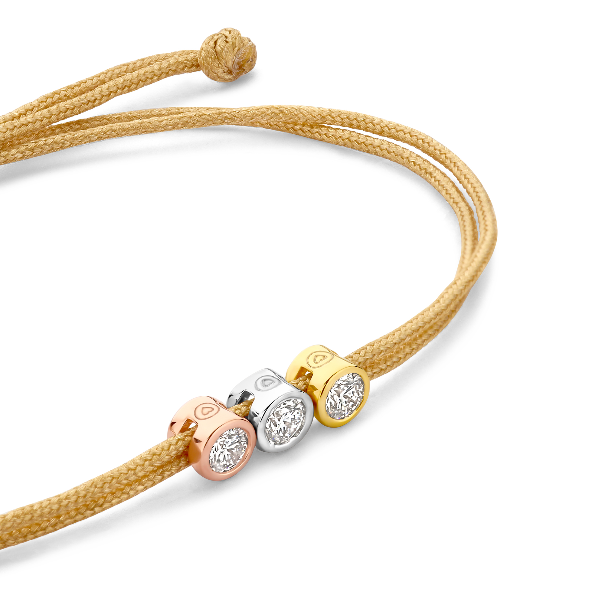 Koordarmband Tricolor met lab grown diamant - BN010-3-14-SGR Koordarmband Tricolor met lab grown diamant - BN010-3-14-SGR