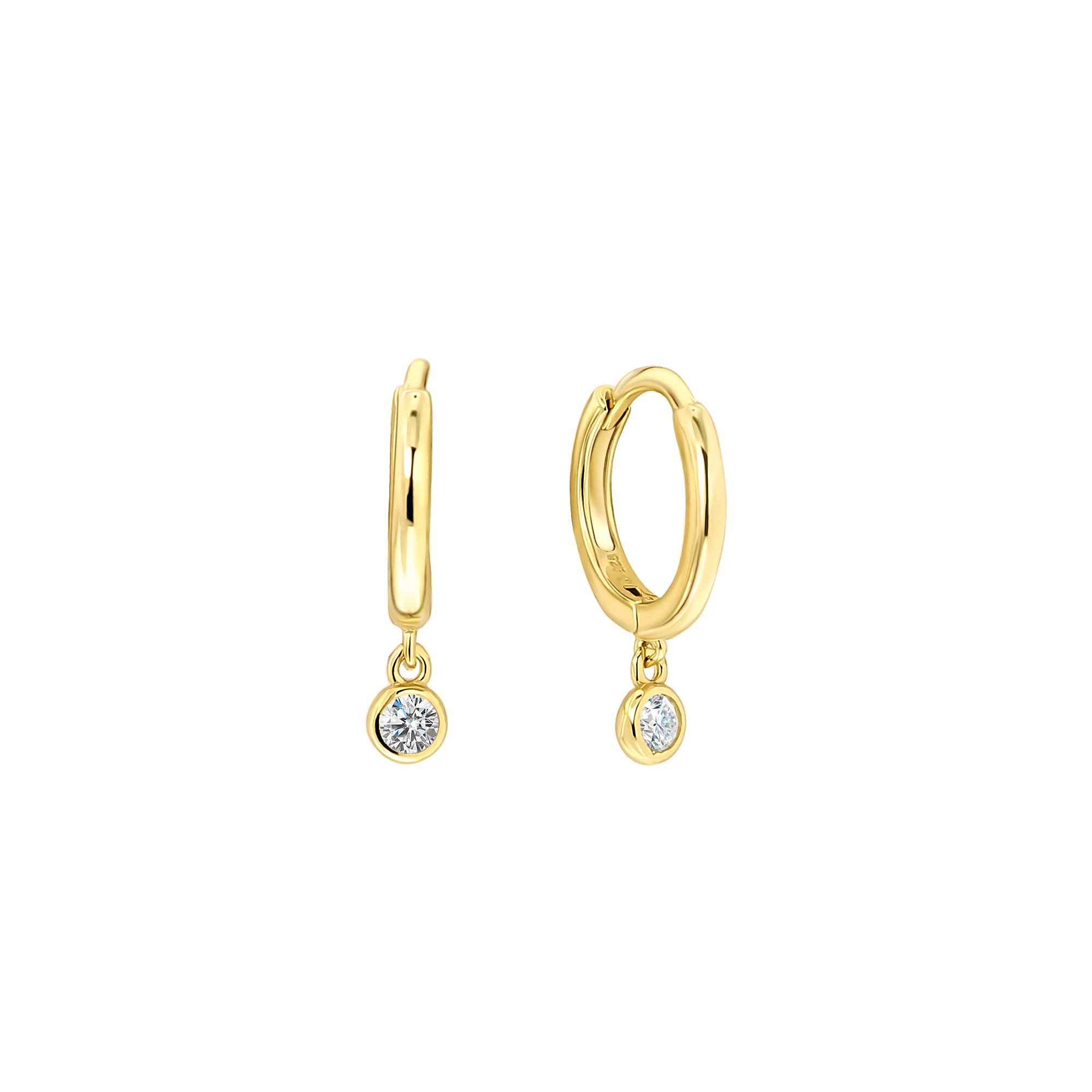 Sterling zilveren gold plated oorringen met chaton 213A0397