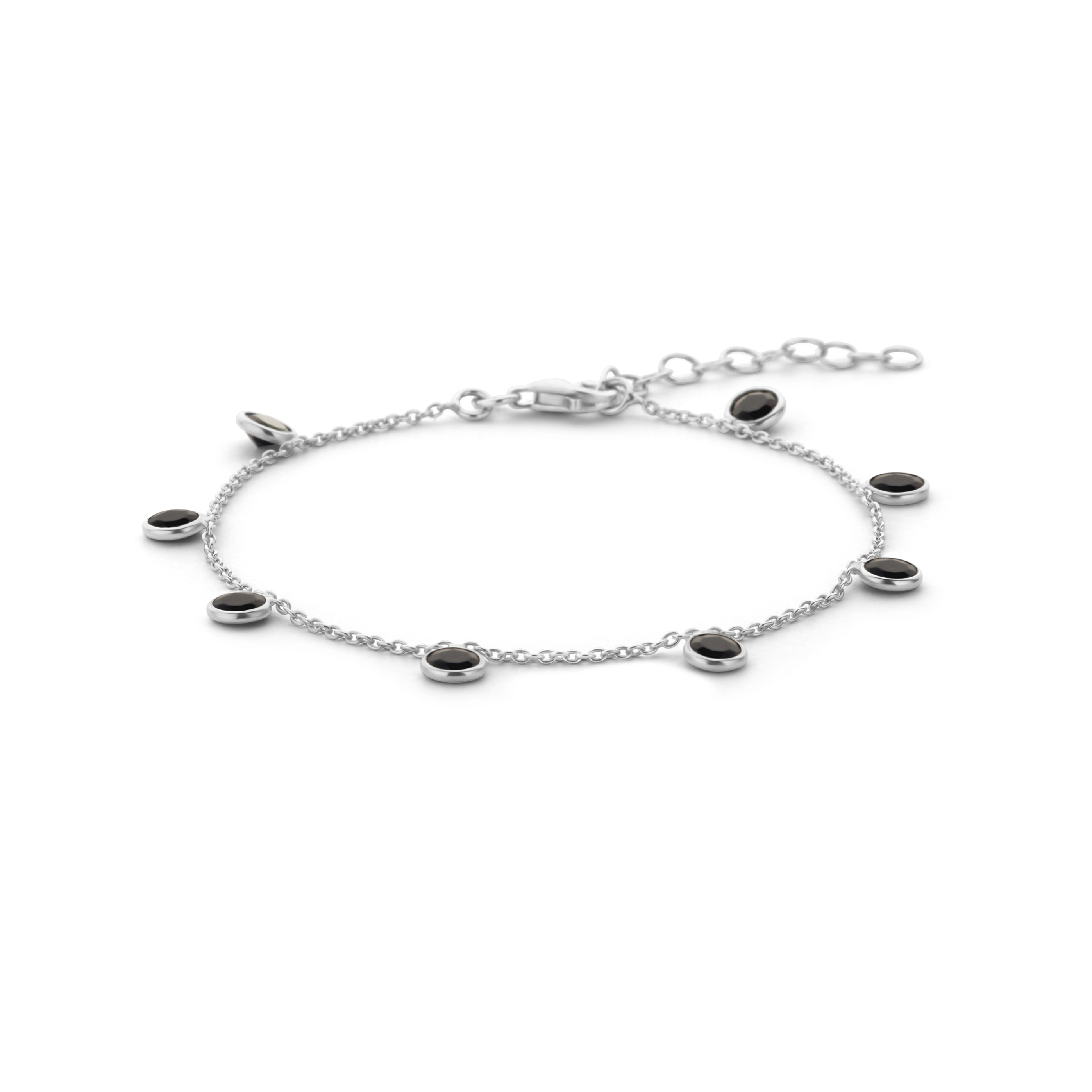 Sterling zilveren armband met bedels met zwarte zirkonia's