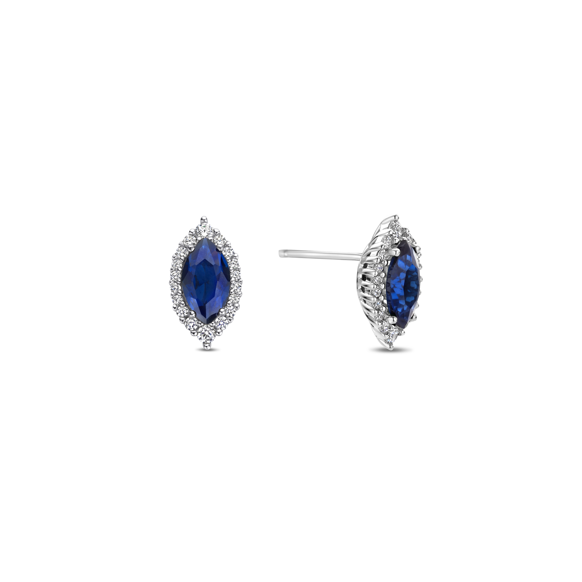 Oorknoppen van sterling zilver met blauwe marquise zirkonia - E18812BL