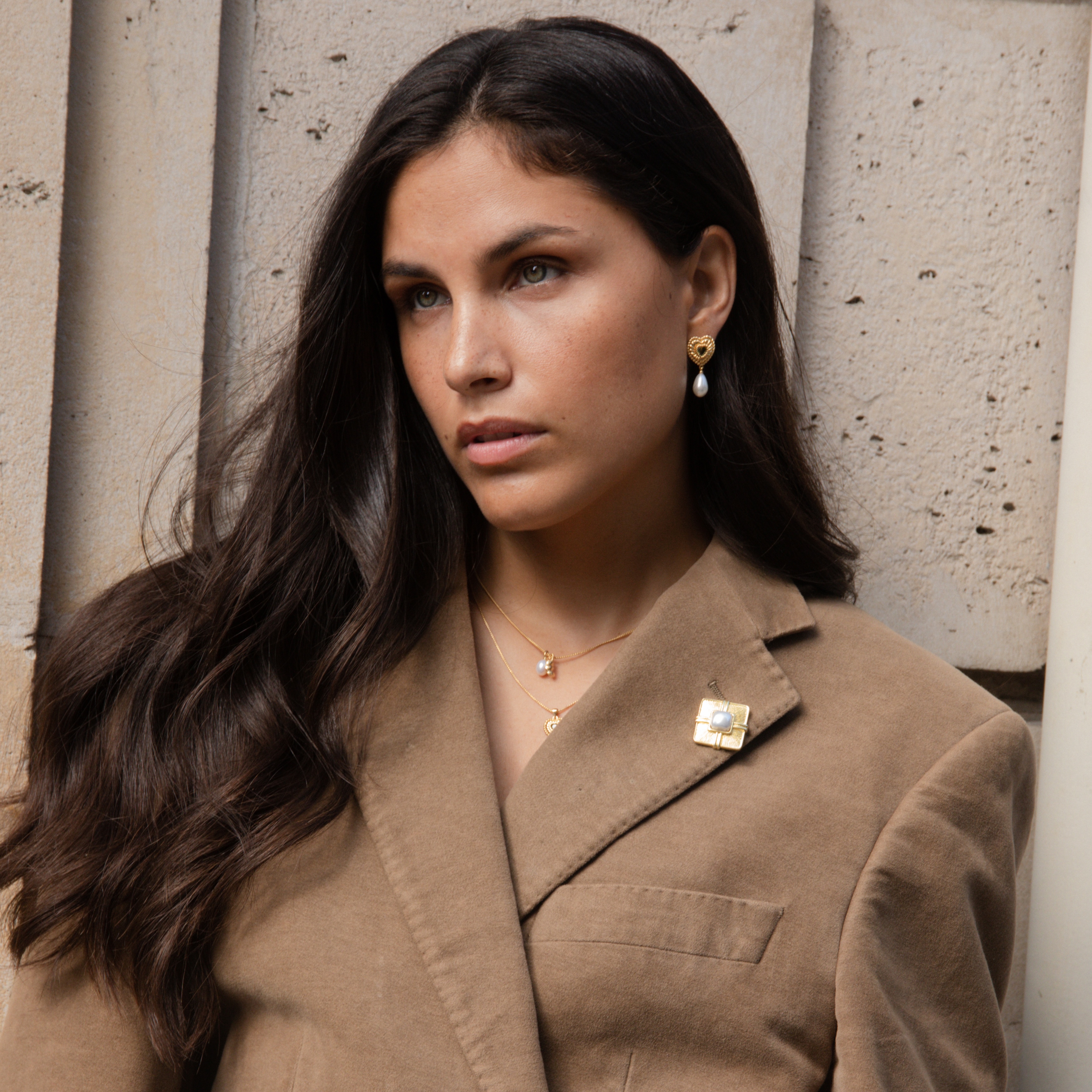 Oorhangers Hart gold plated met parels - 424131Y