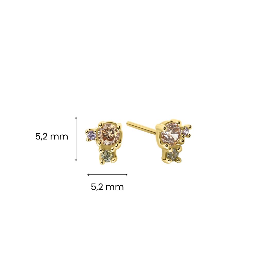 14 karaats geelgouden oorknoppen met gekleurde zirkonia E522-ER-K14-24493-C-Y