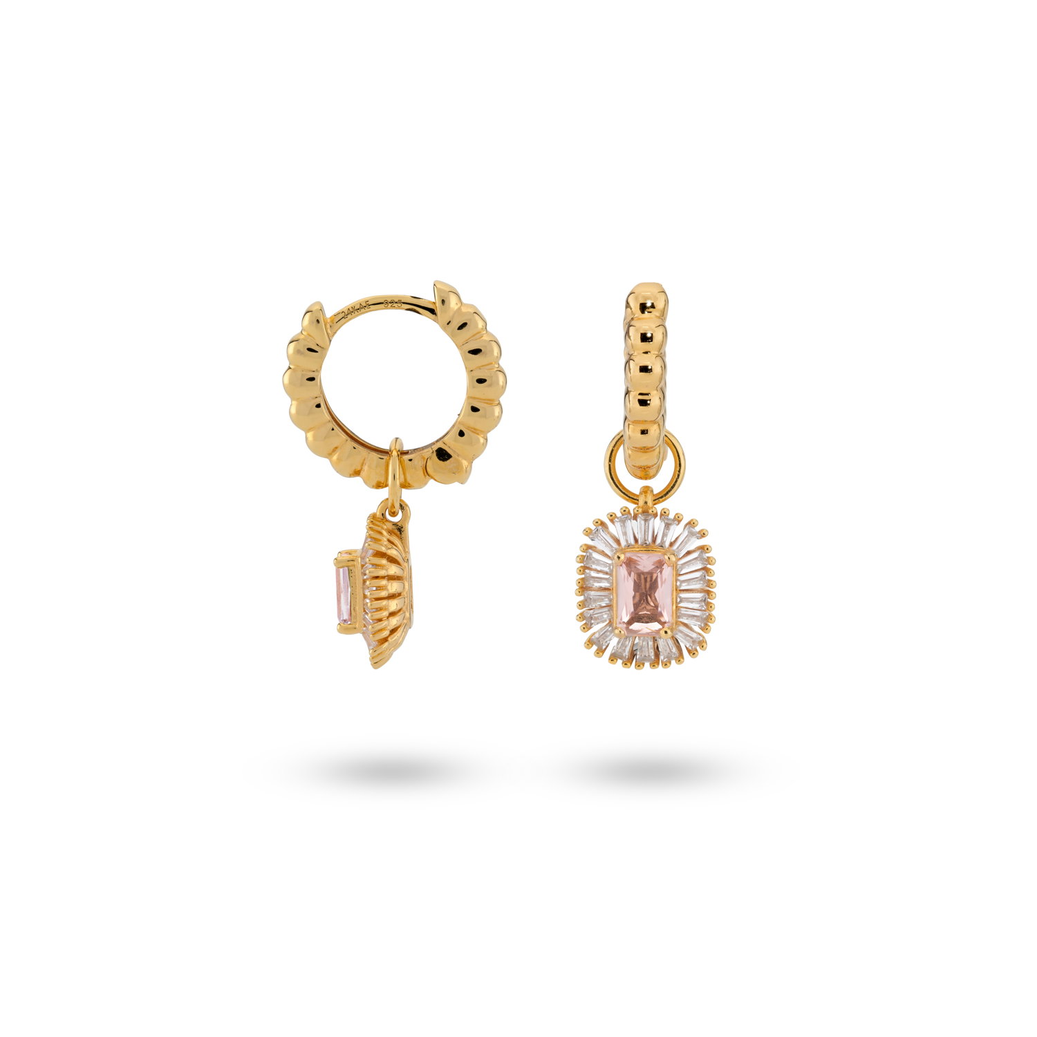 Oorringen gold plated  met zirkonia hanger 42453Y