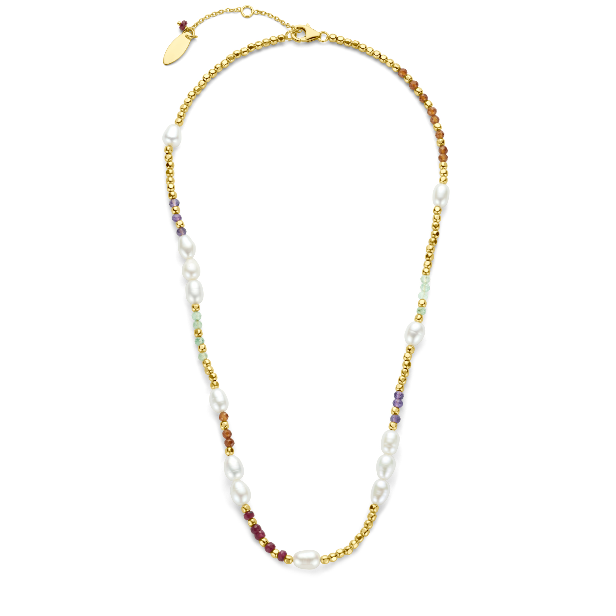 Kralenketting van gold plated  met stenen en parel 163C0152