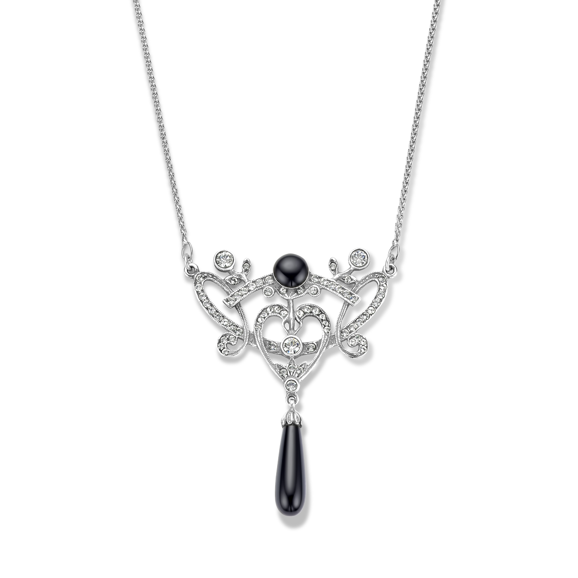 Sterling Zilveren collier met zwarte onyx en swarovski stenen 64508