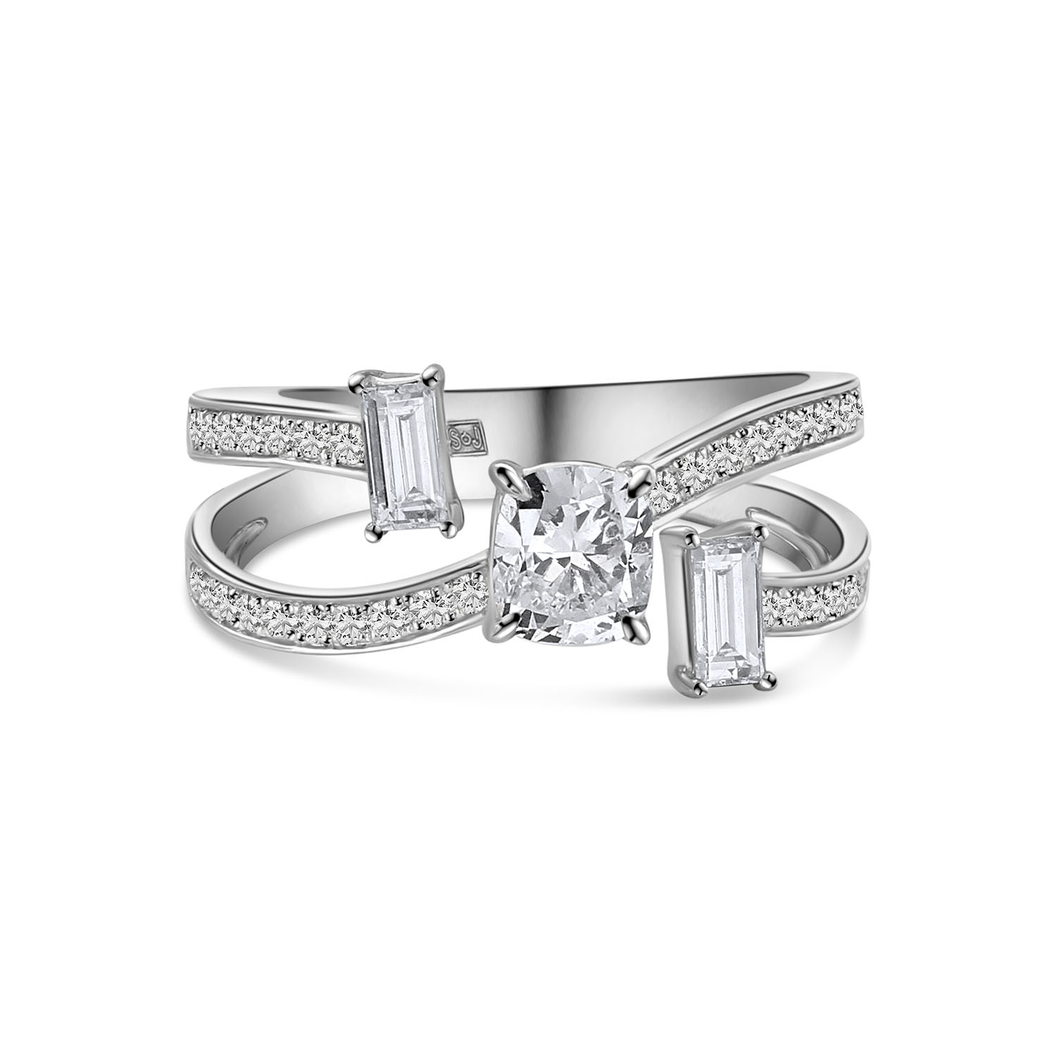 Witgouden ring met cushion & baguette geslepen lab grown diamanten R480-MLN-0567-FLG-W