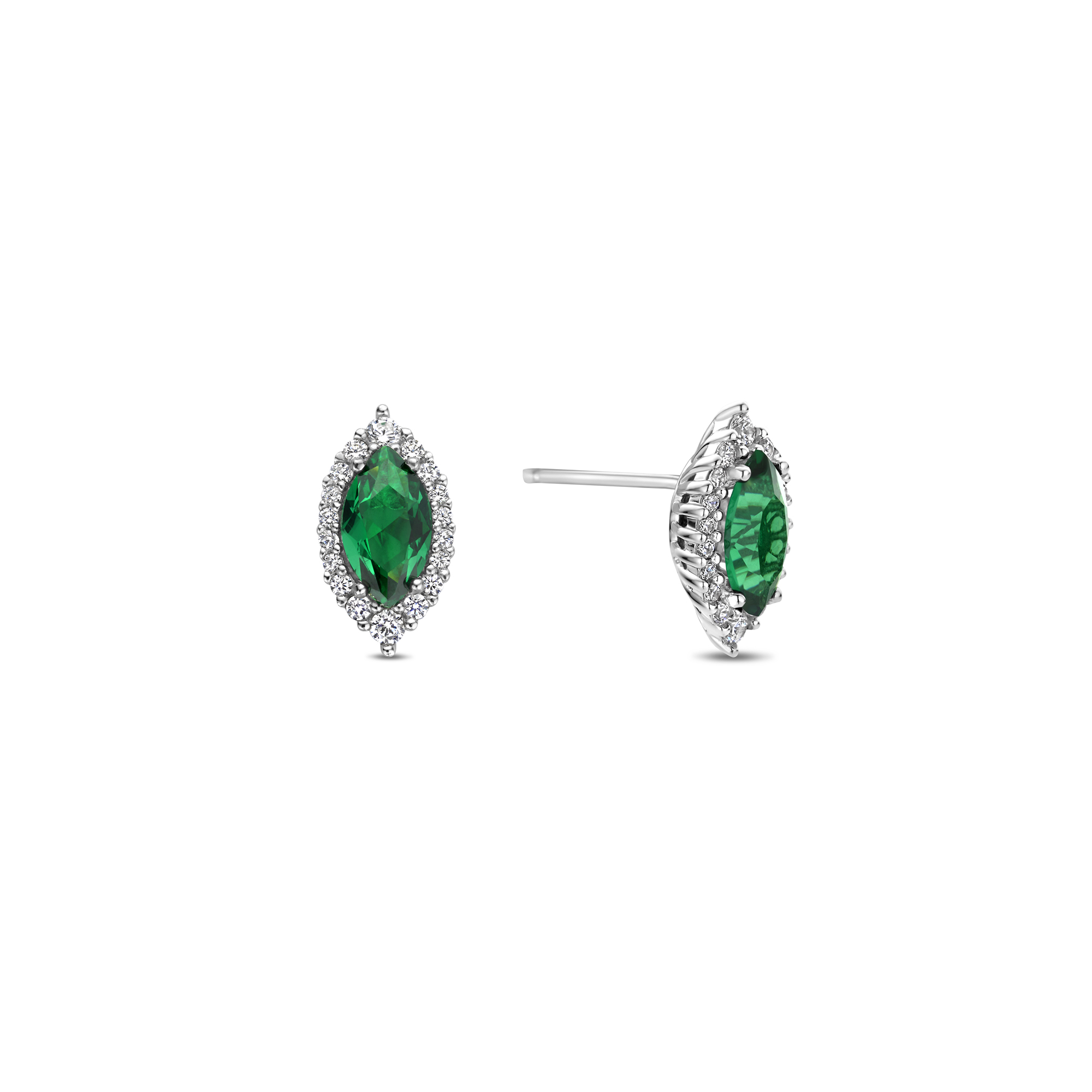 Oorknoppen van sterling zilver met groene marquise zirkonia - E18812G
