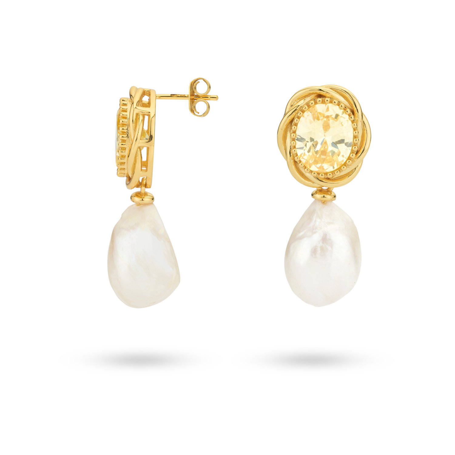Oorhangers gold plated met zirkonia en parel - 424147Y