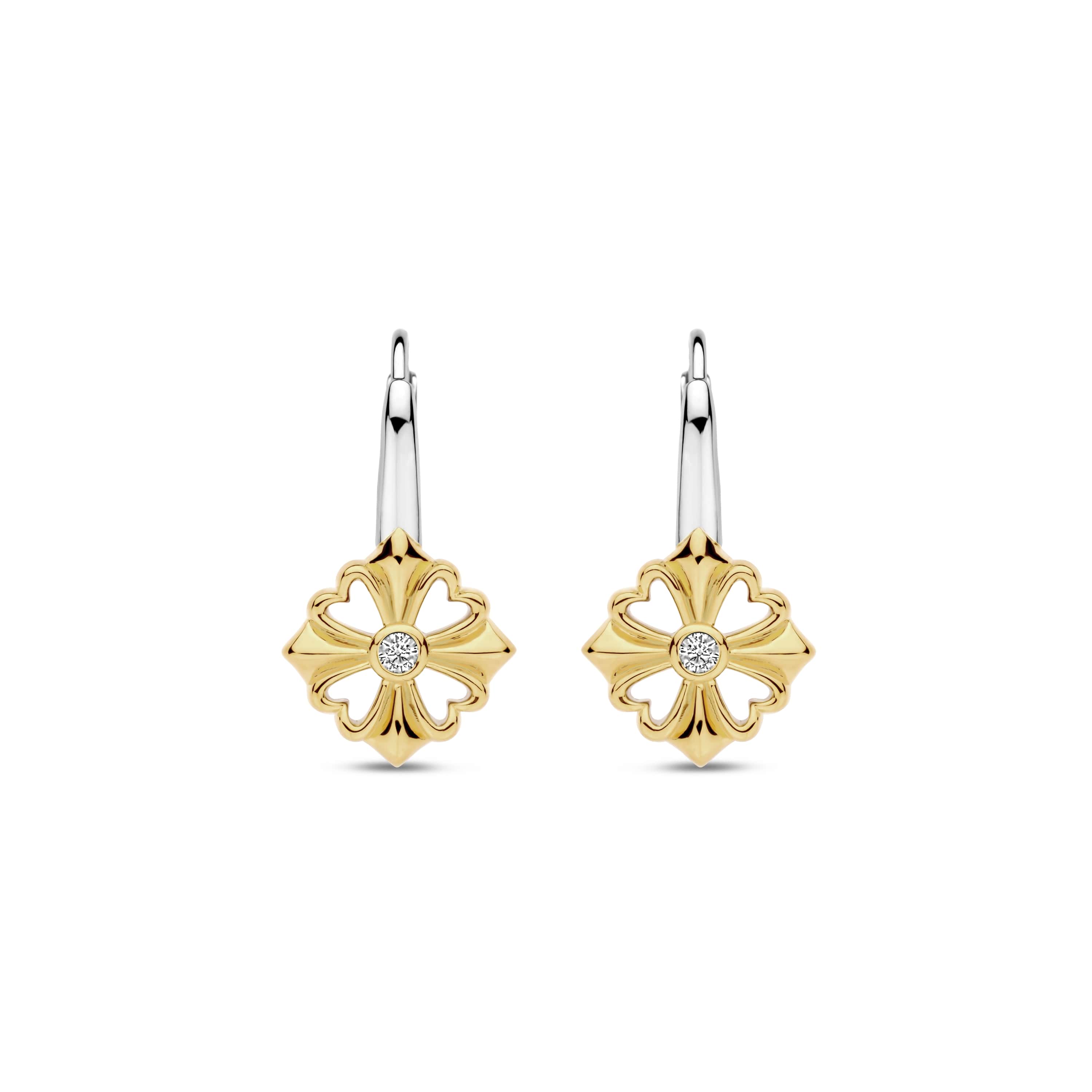 Oorhangers gold plated  met klaver vier - 7997ZY