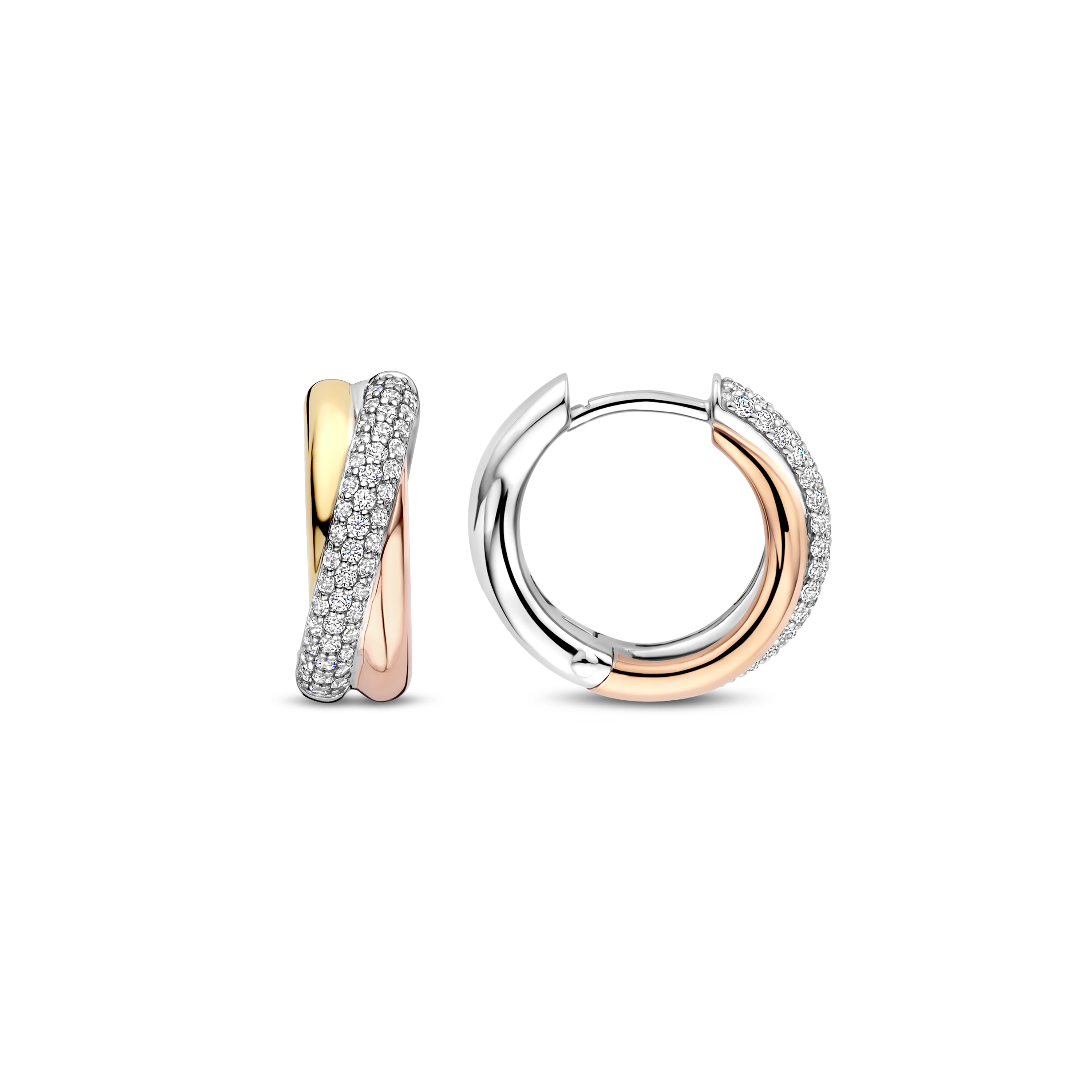 Oorringen gold plated Tricolor met zirkonia - 78012ZT