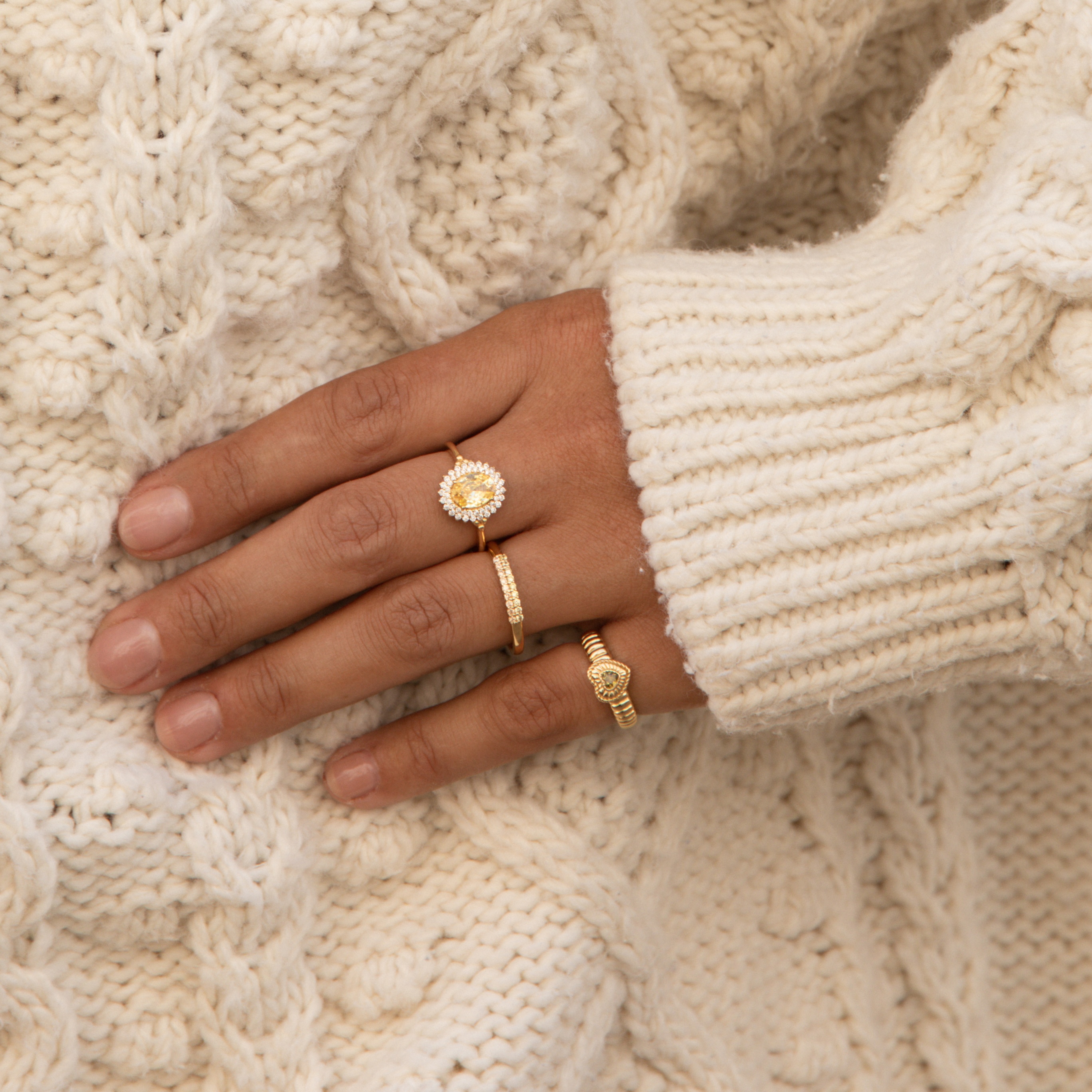 Ring gold plated met Gele zirkonia - 124172Y