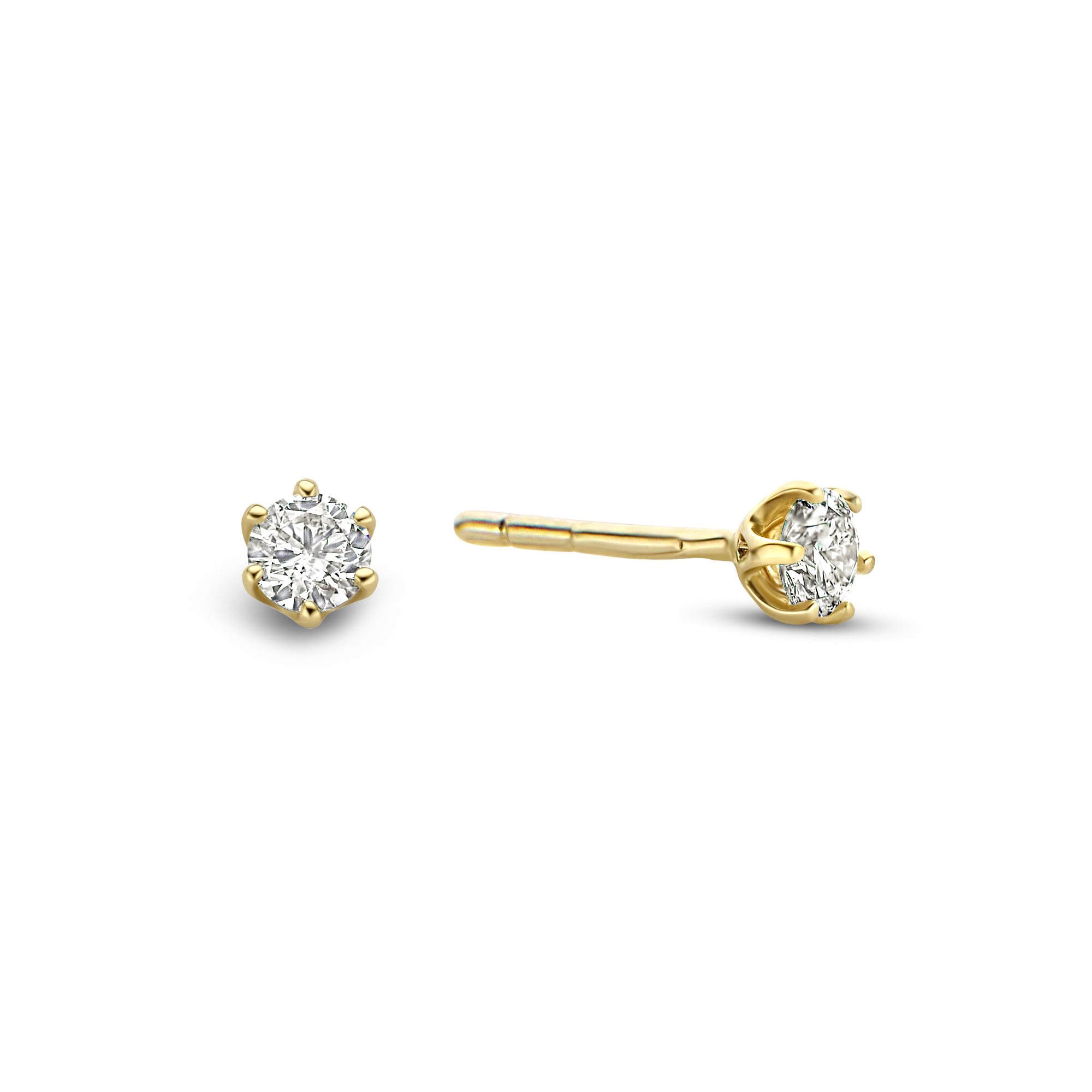 Geelgouden solitair oorknoppen met 0.43 ct diamant