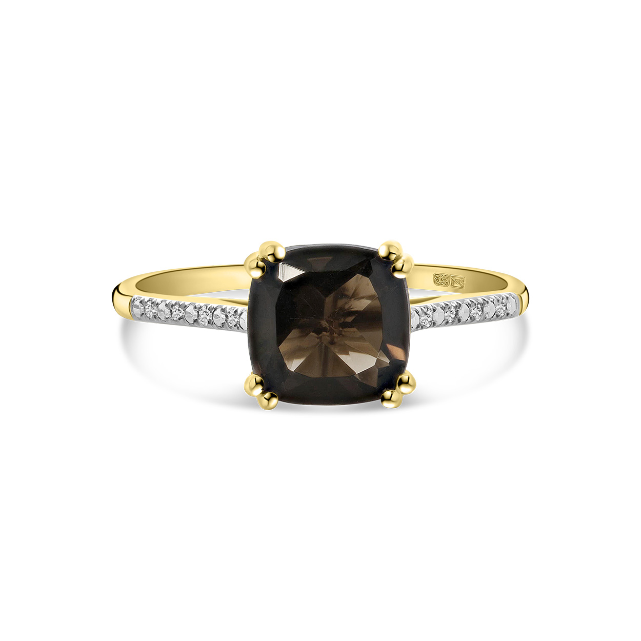 Geelgouden ring met rookkwarts en diamanten R092-86616R010-SQ-Y