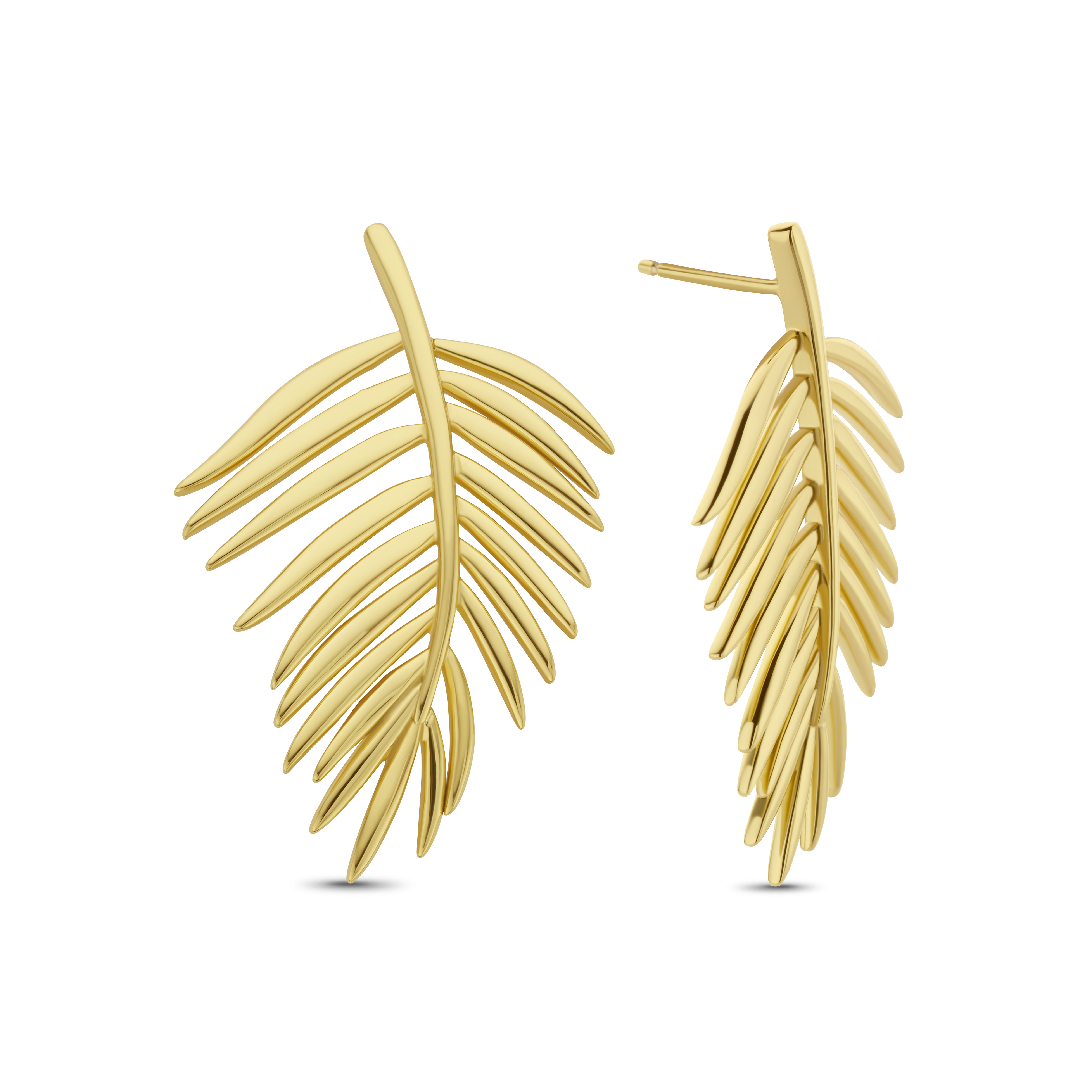 Zilveren gold plated oorbellen met een Areca palm blad
