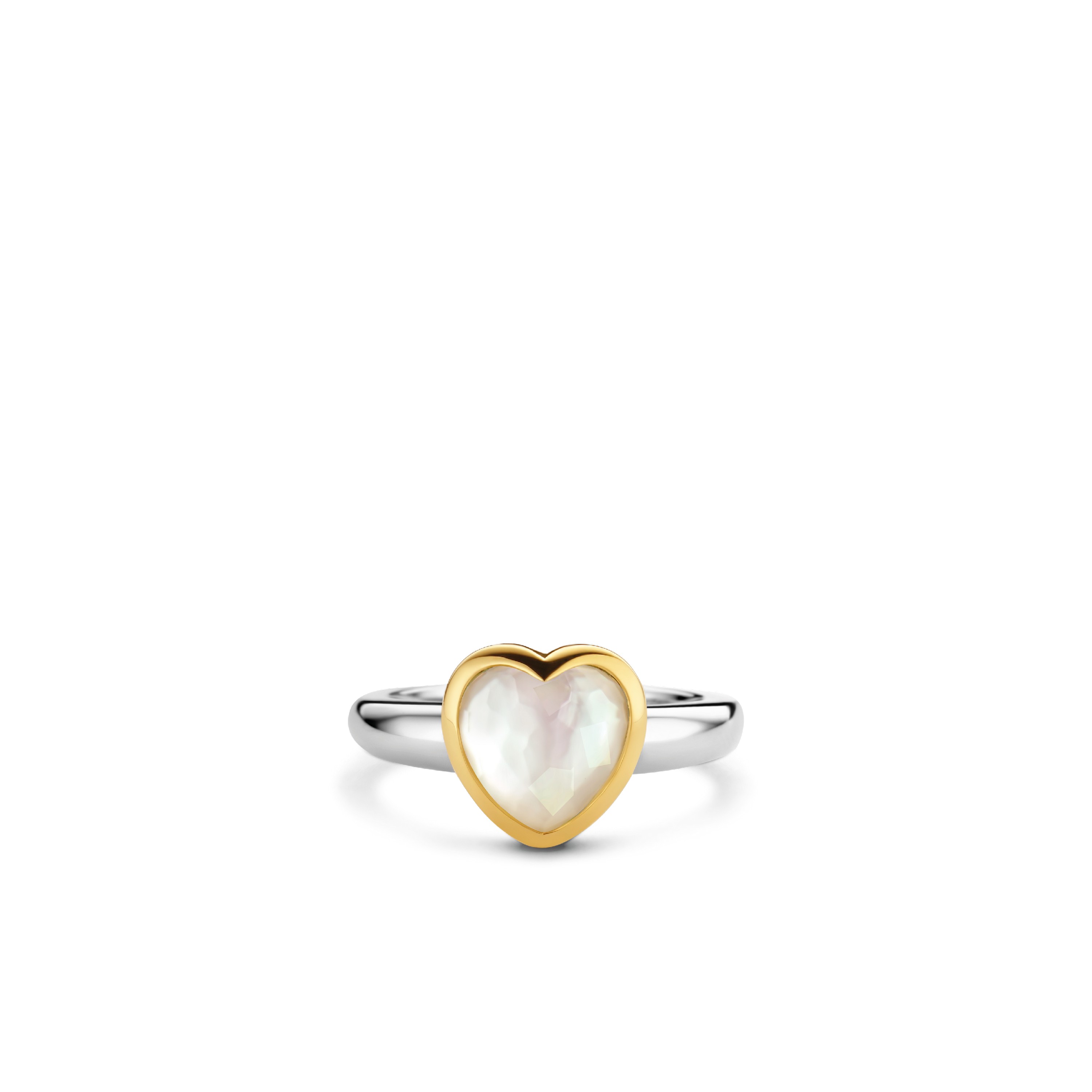 Ring van gold plated sterling zilver met parelmoer hart 12219MW