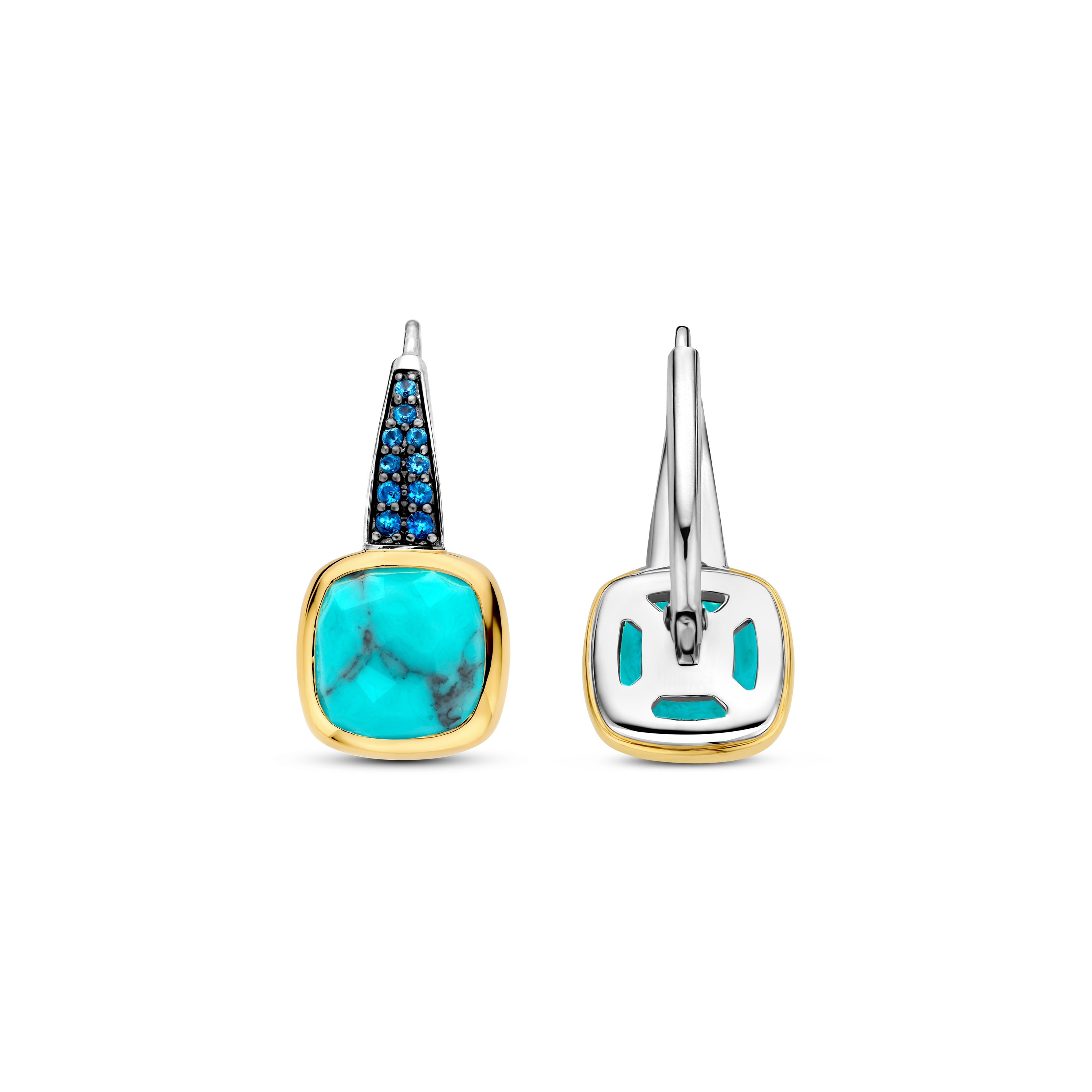 Oorhangers van gold plated  met zirkonia en imitatie turquoise 7969TQ