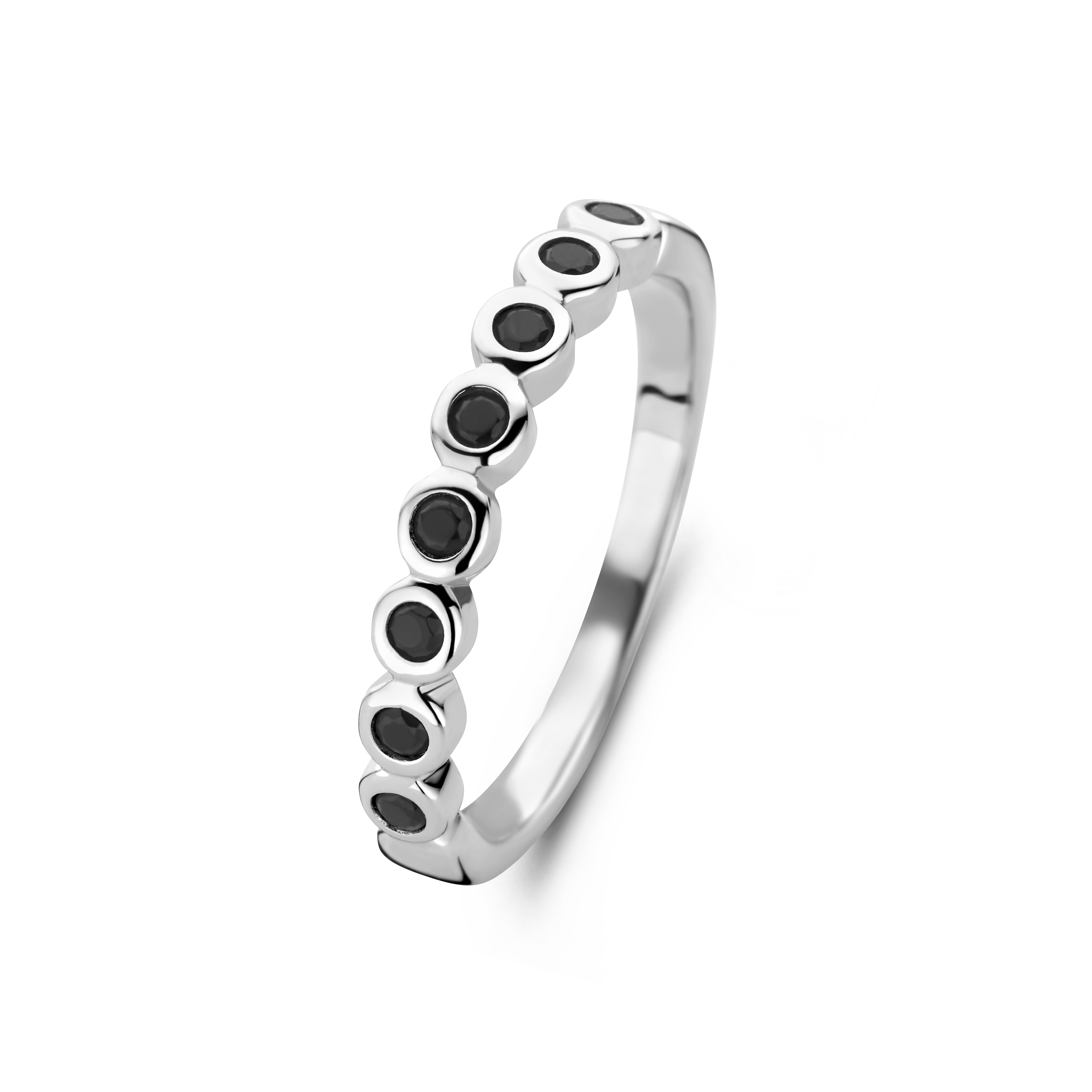 Sterling zilveren ring bezet met zwarte zirkonia's.