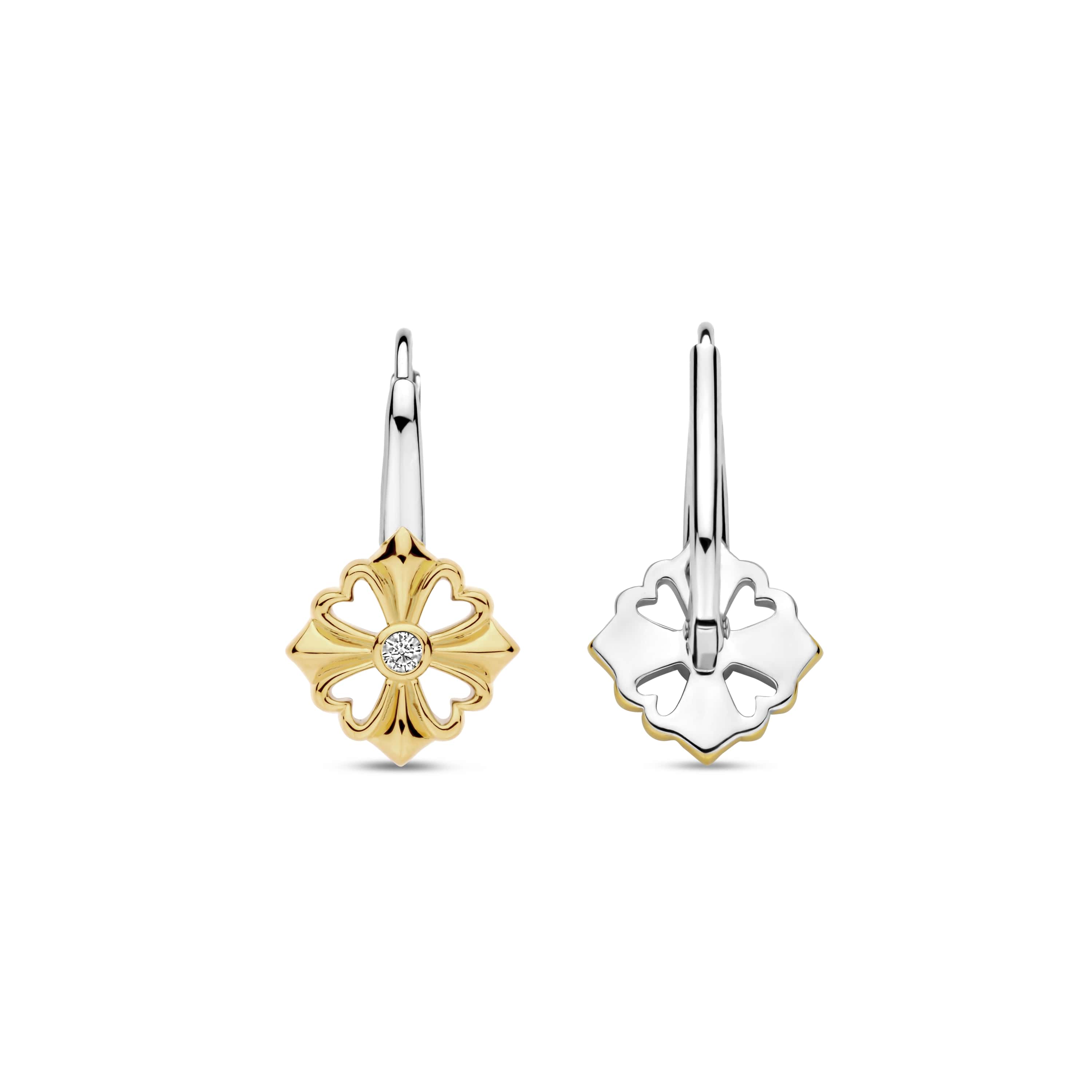 Oorhangers gold plated  met klaver vier - 7997ZY