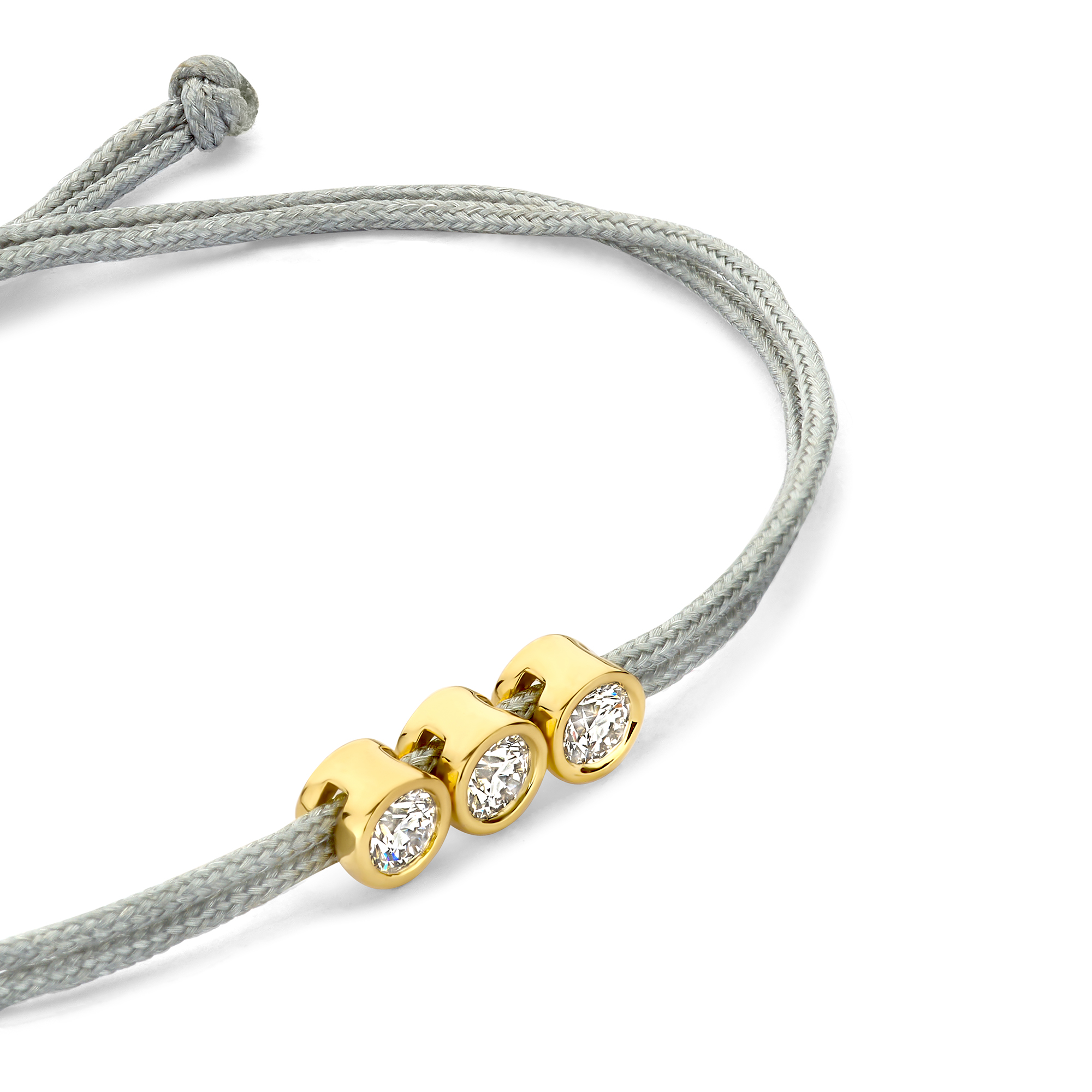 Koordarmband Grijs met drie lab grown diamanten - BN010-3-04-GP